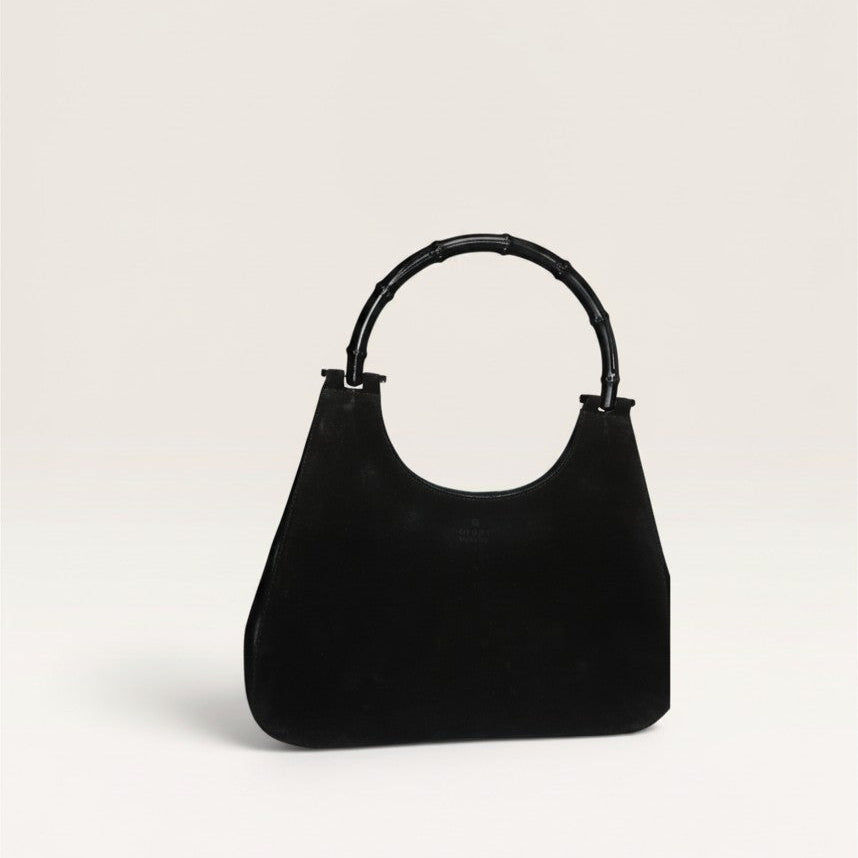 Gucci Bamboo Black Hobo Suede Bag