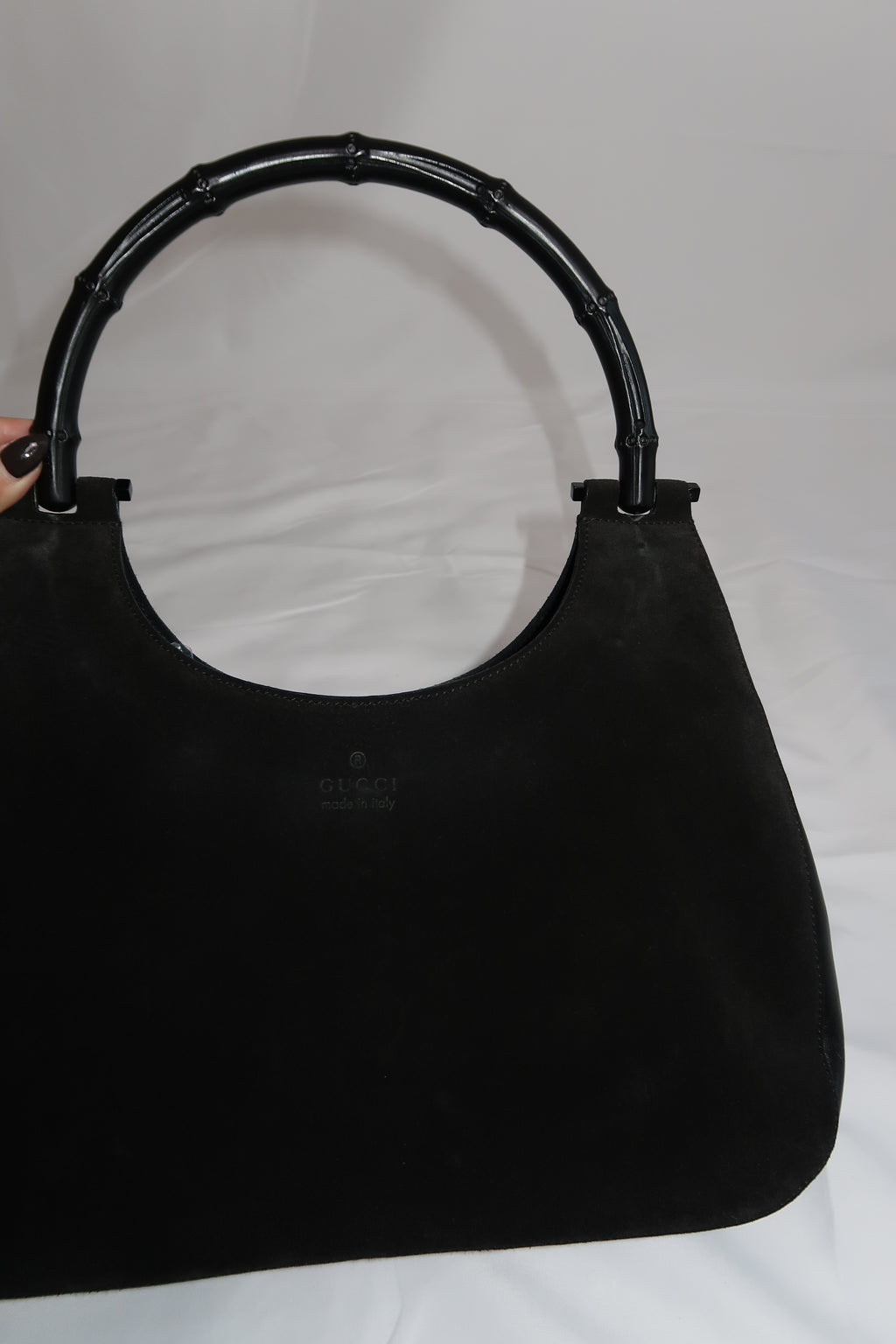Gucci Bamboo Black Hobo Suede Bag