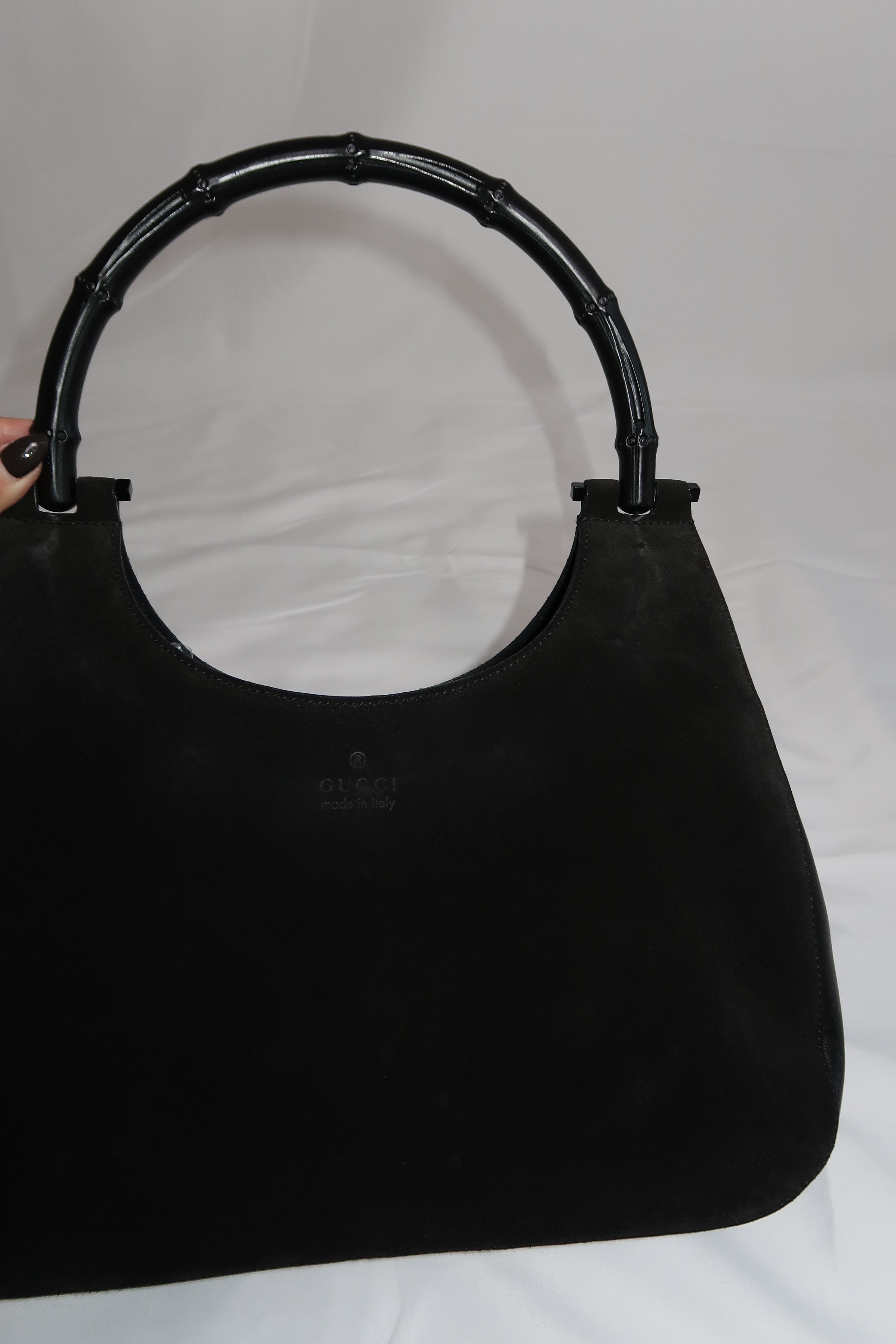 Gucci Bamboo Black Hobo Suede Bag