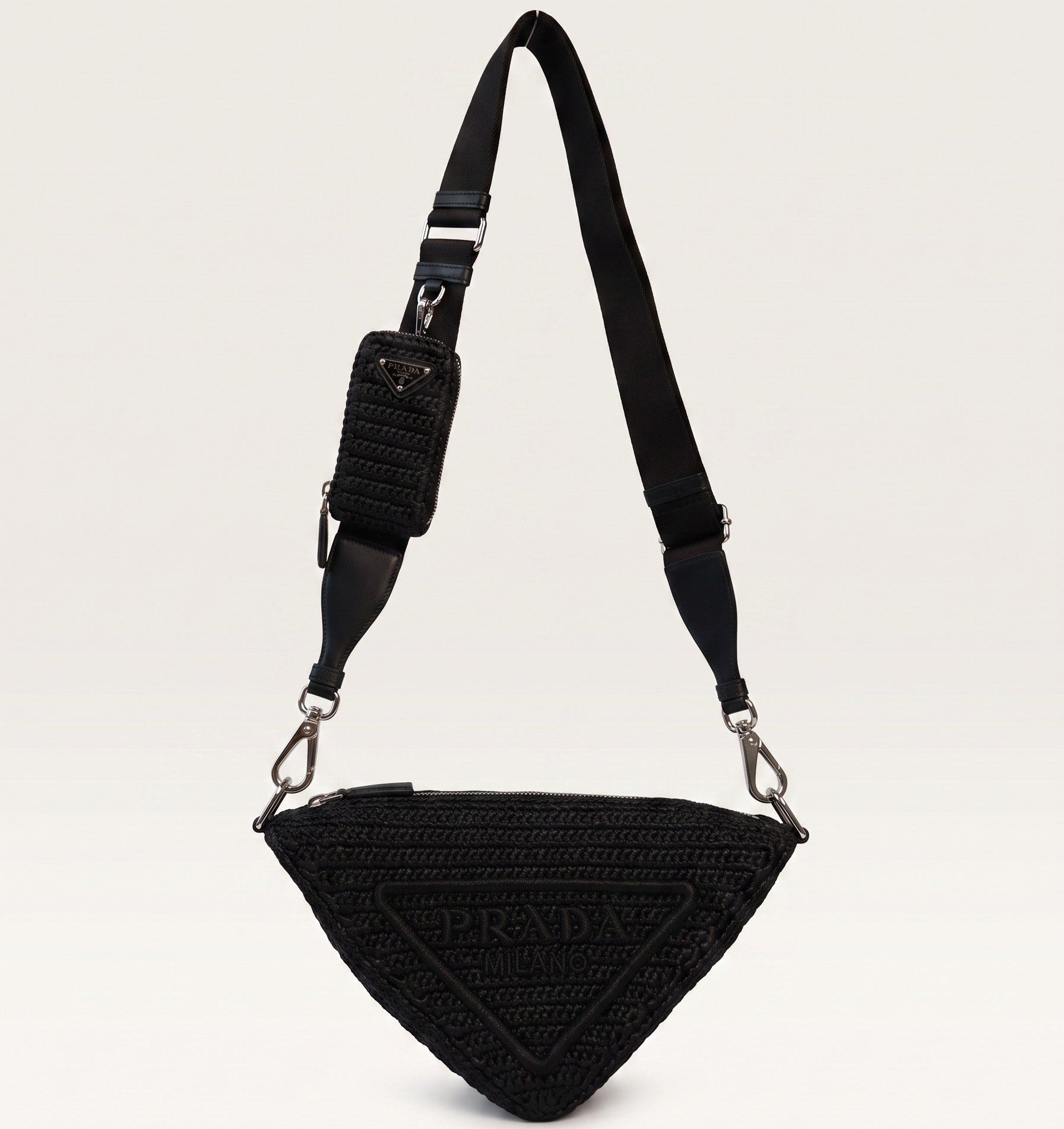 Prada Raffia Black Triangle Bag with Coin Pouch