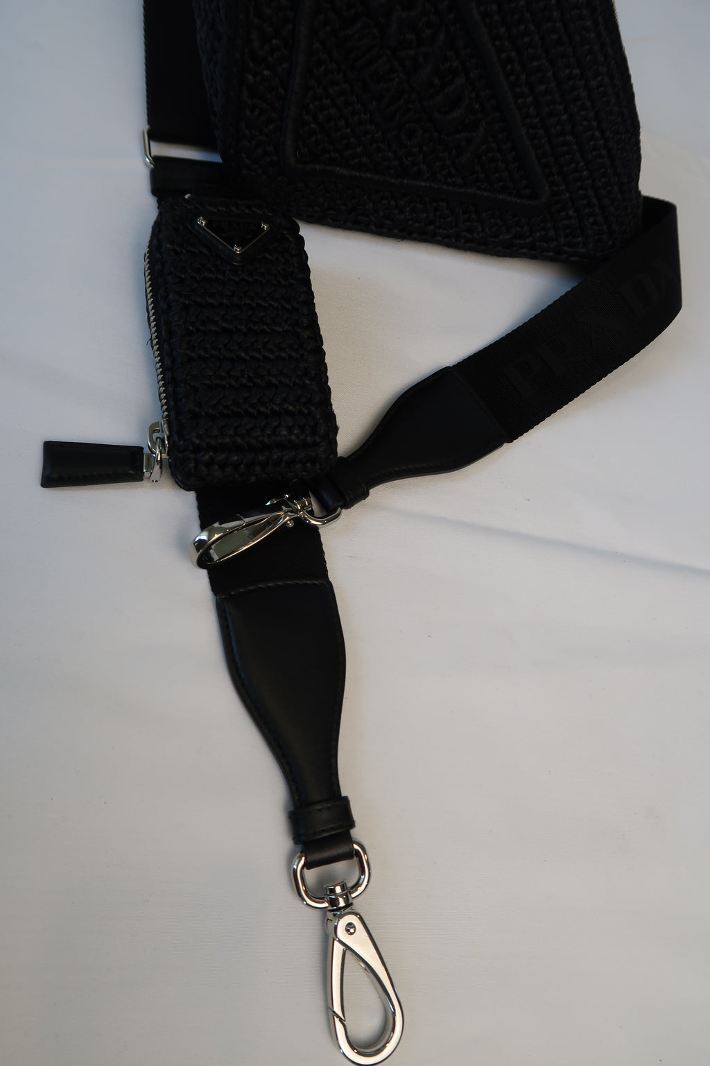 Prada Raffia Black Triangle Bag with Coin Pouch