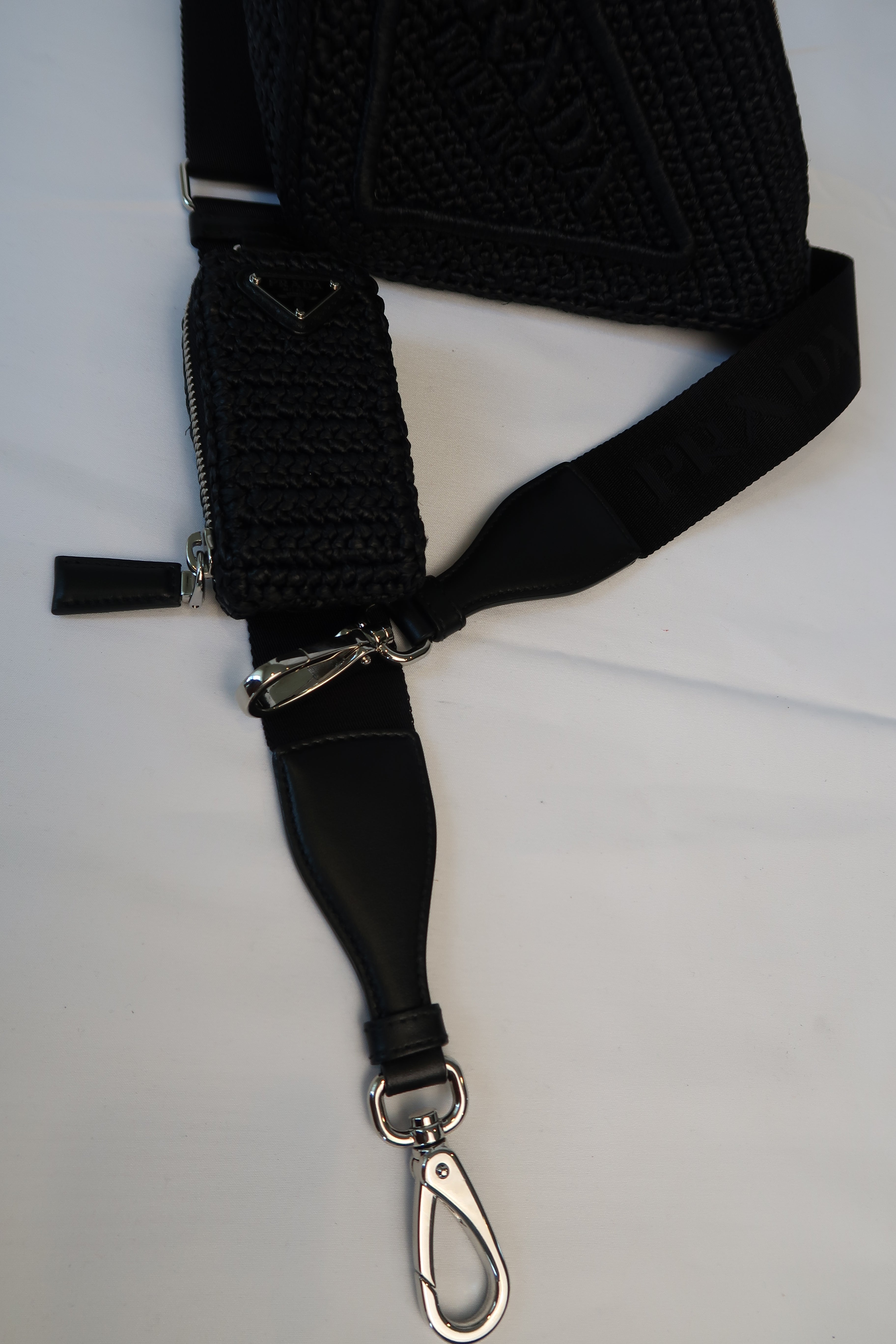 Prada Raffia Black Triangle Bag with Coin Pouch