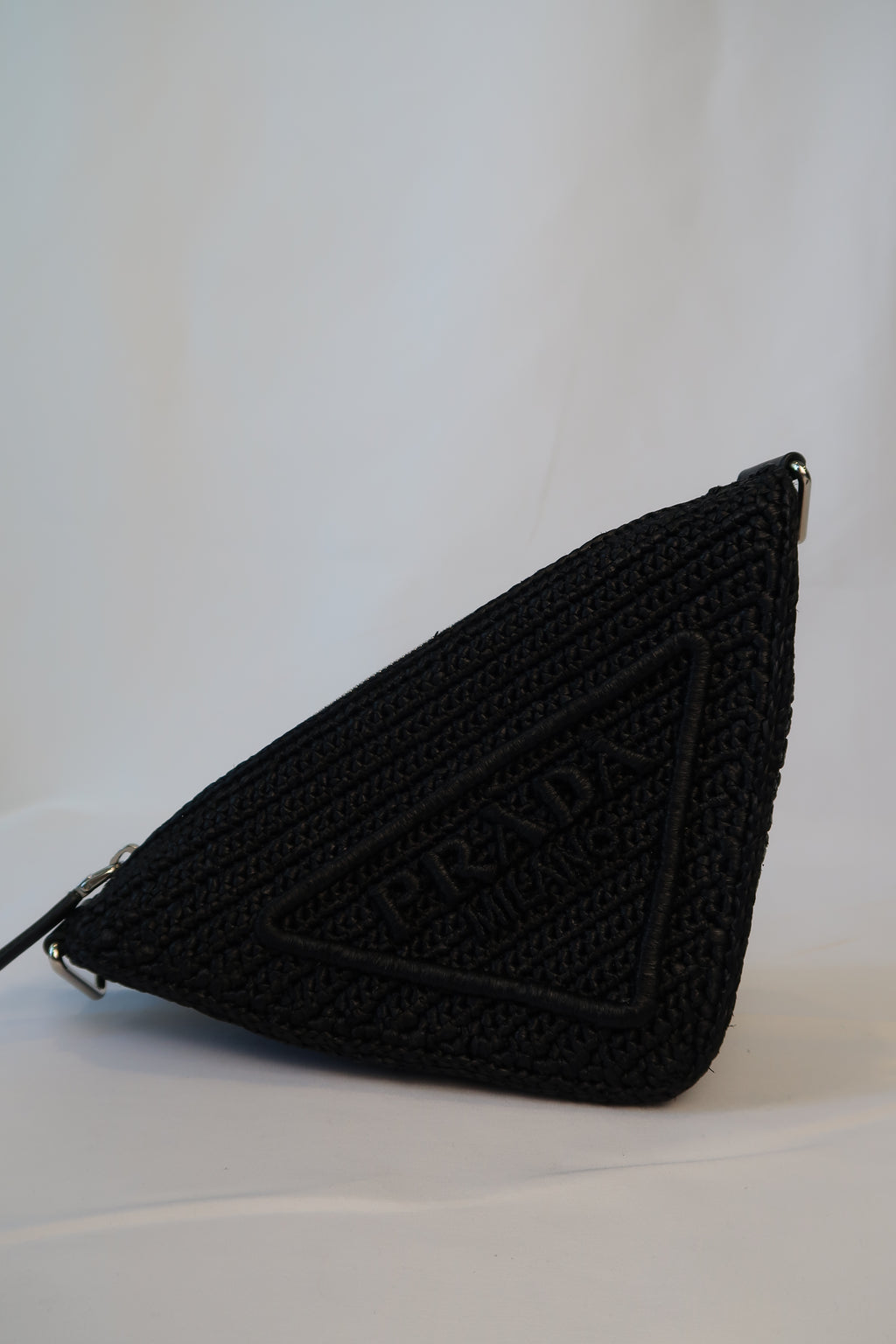 Prada Raffia Black Triangle Bag with Coin Pouch