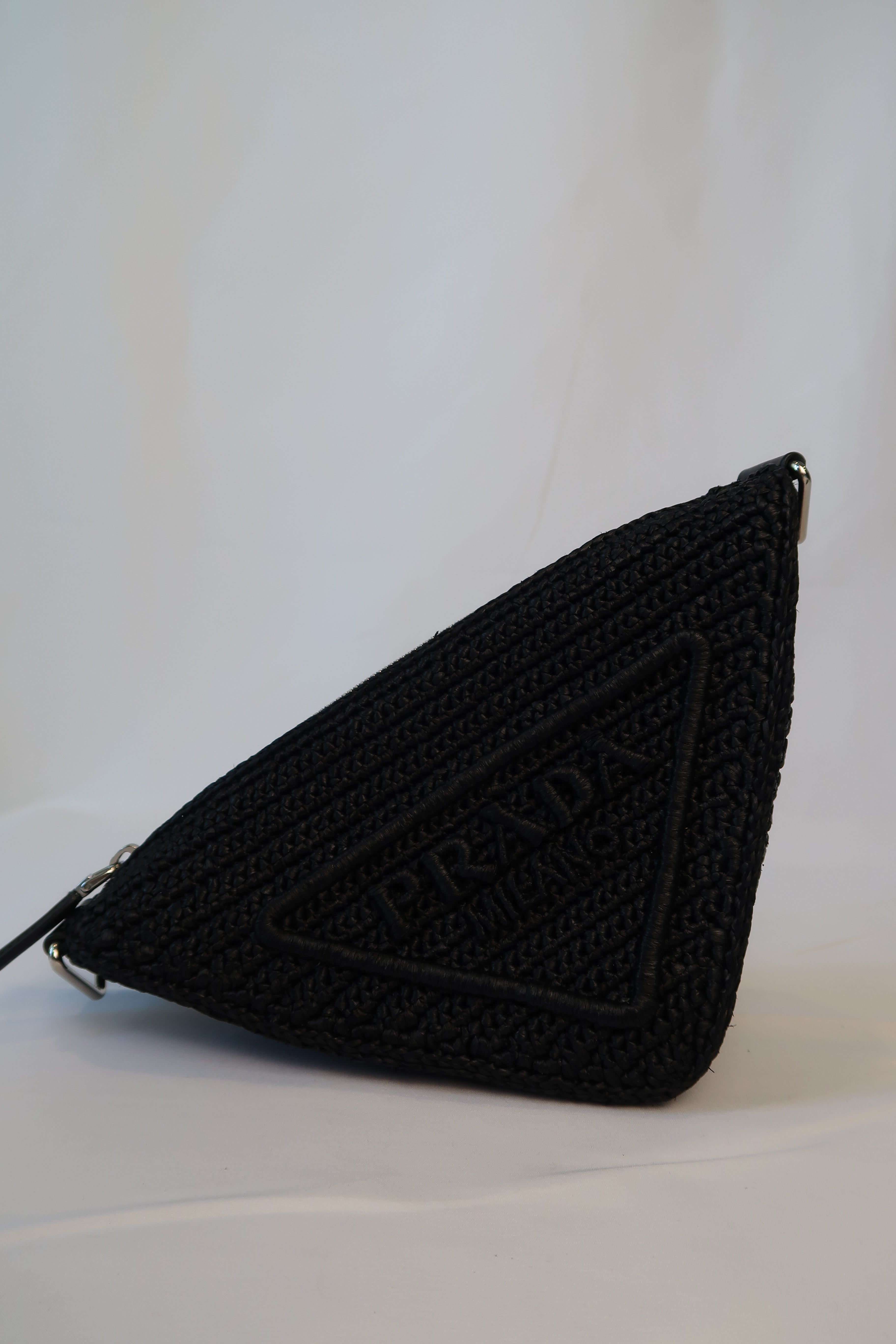Prada Raffia Black Triangle Bag with Coin Pouch