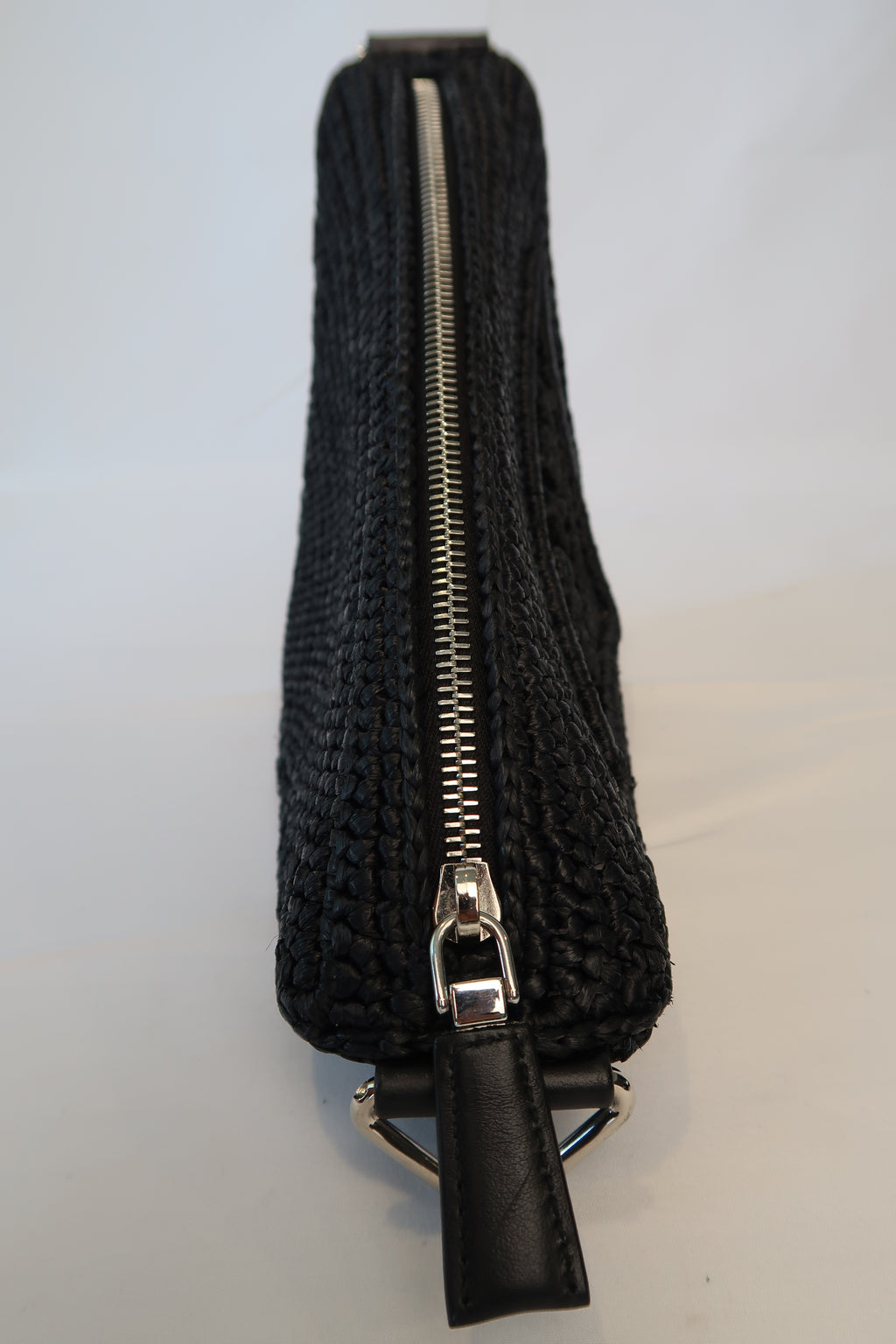 Prada Raffia Black Triangle Bag with Coin Pouch