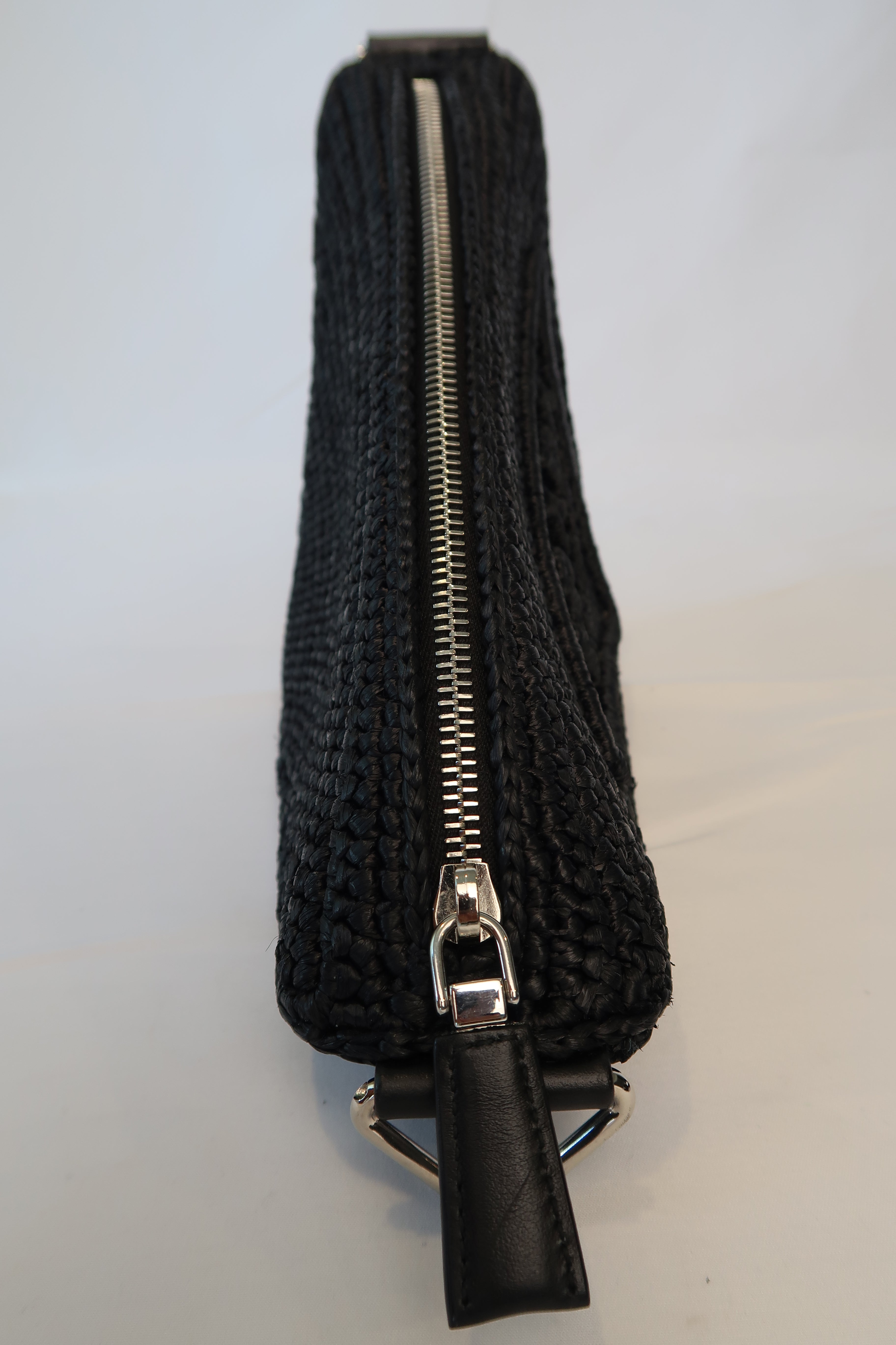 Prada Raffia Black Triangle Bag with Coin Pouch