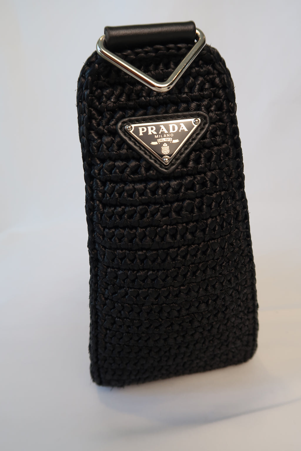 Prada Raffia Black Triangle Bag with Coin Pouch
