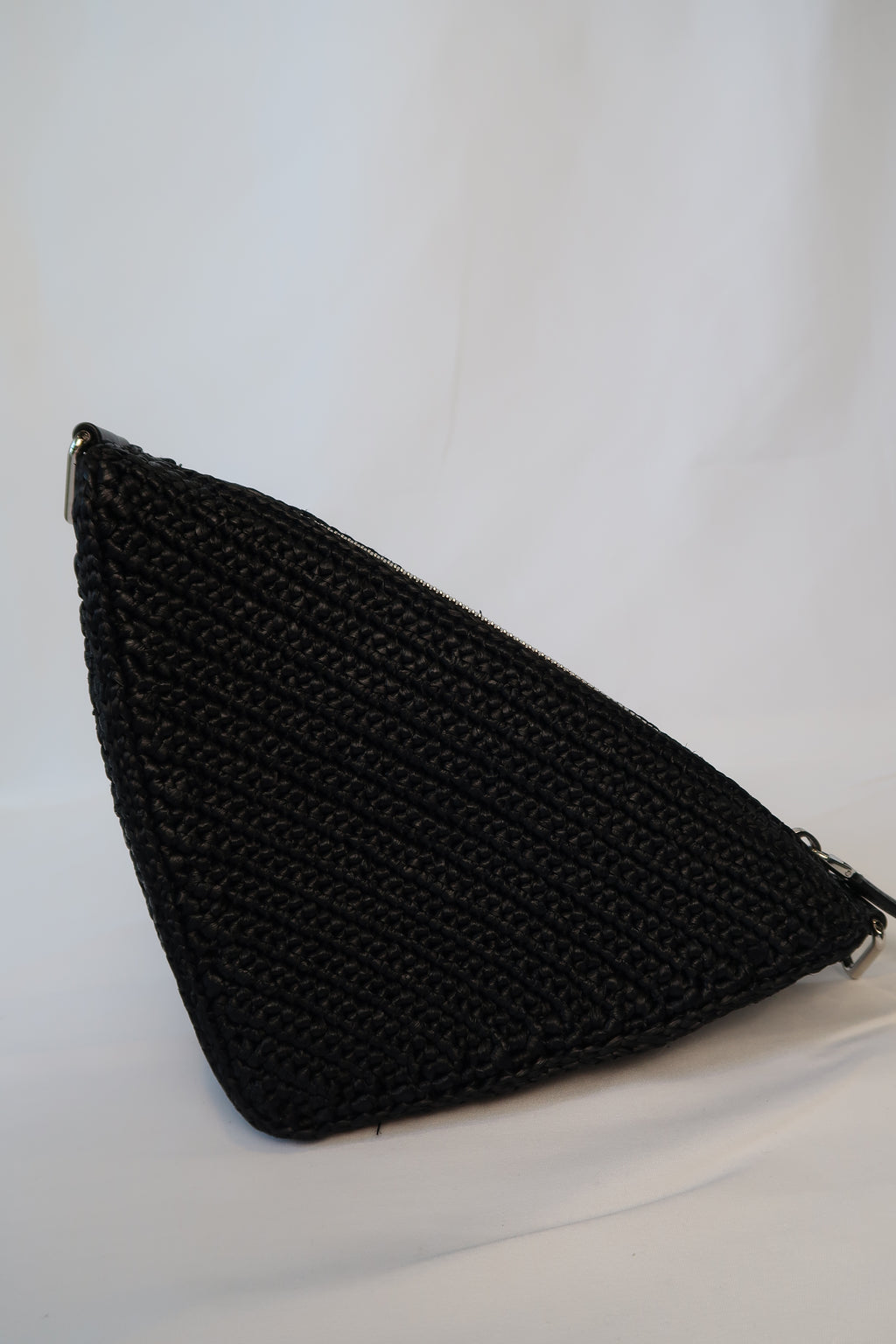 Prada Raffia Black Triangle Bag with Coin Pouch