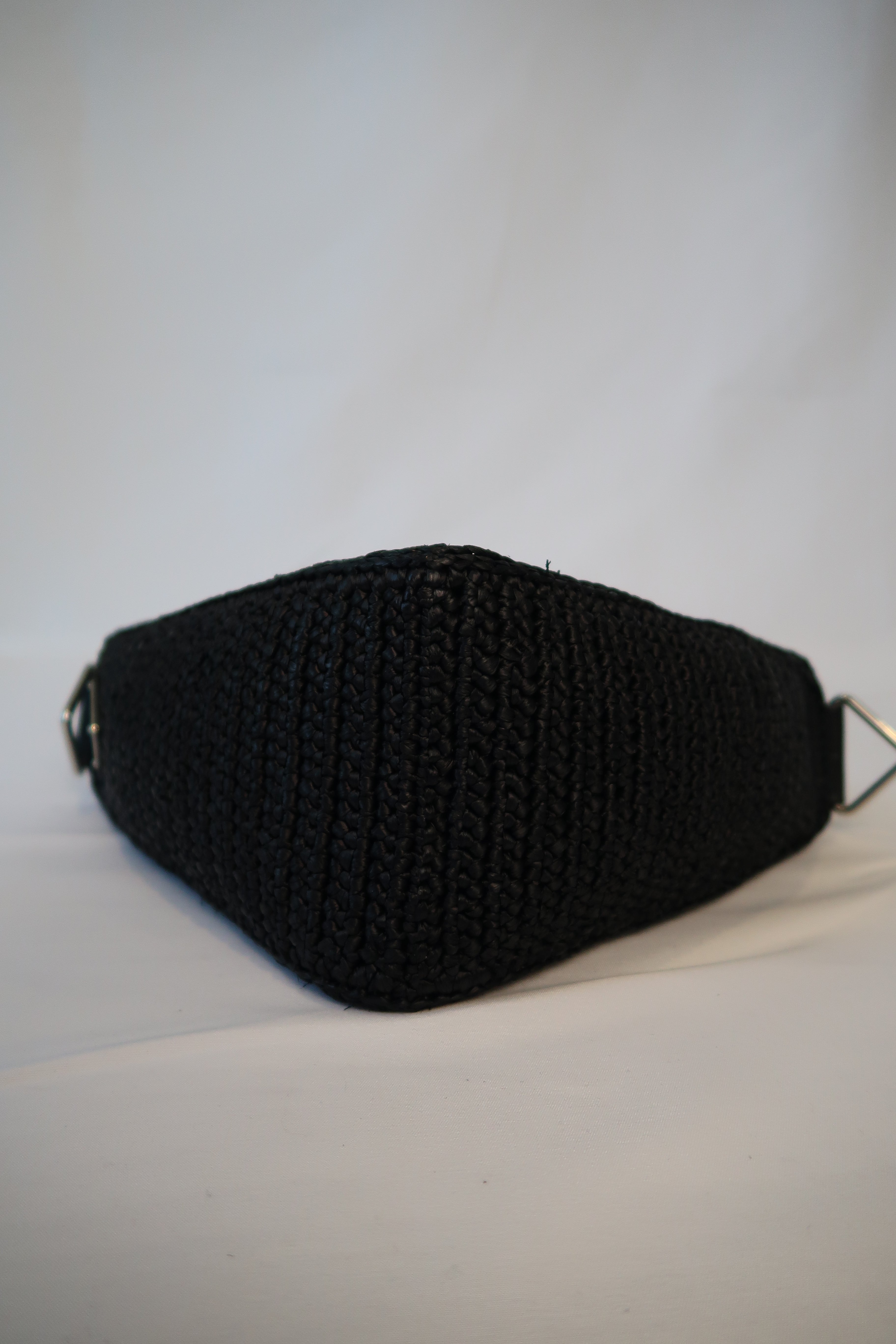 Prada Raffia Black Triangle Bag with Coin Pouch