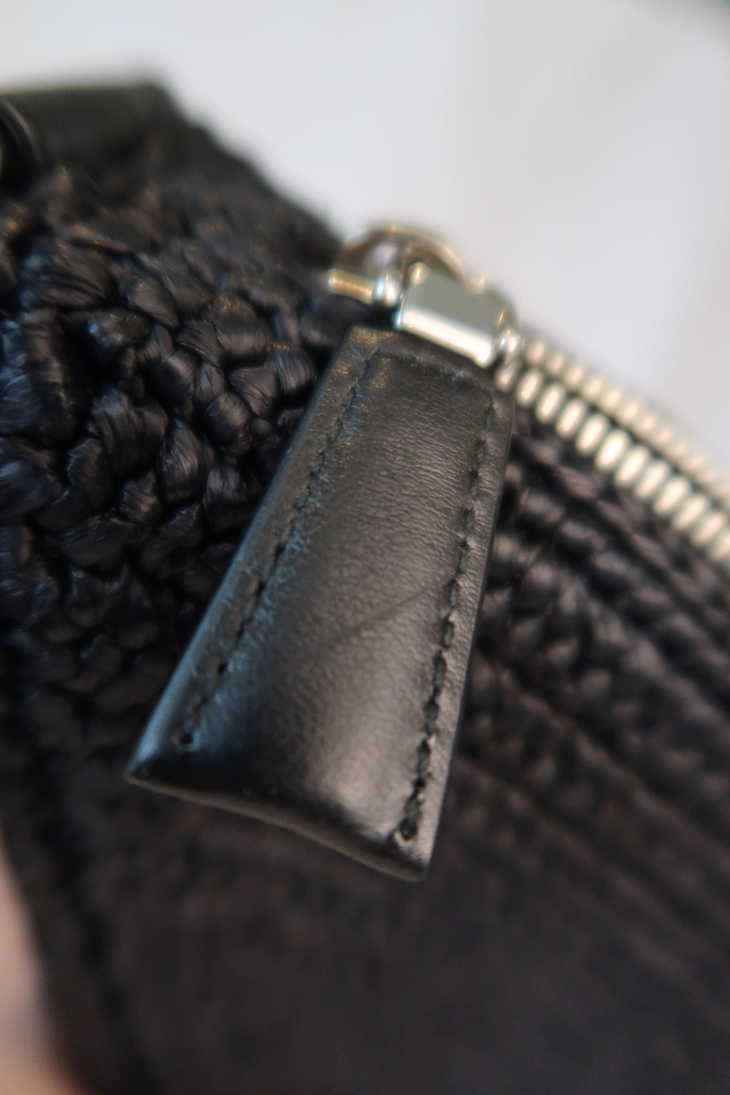Prada Raffia Black Triangle Bag with Coin Pouch