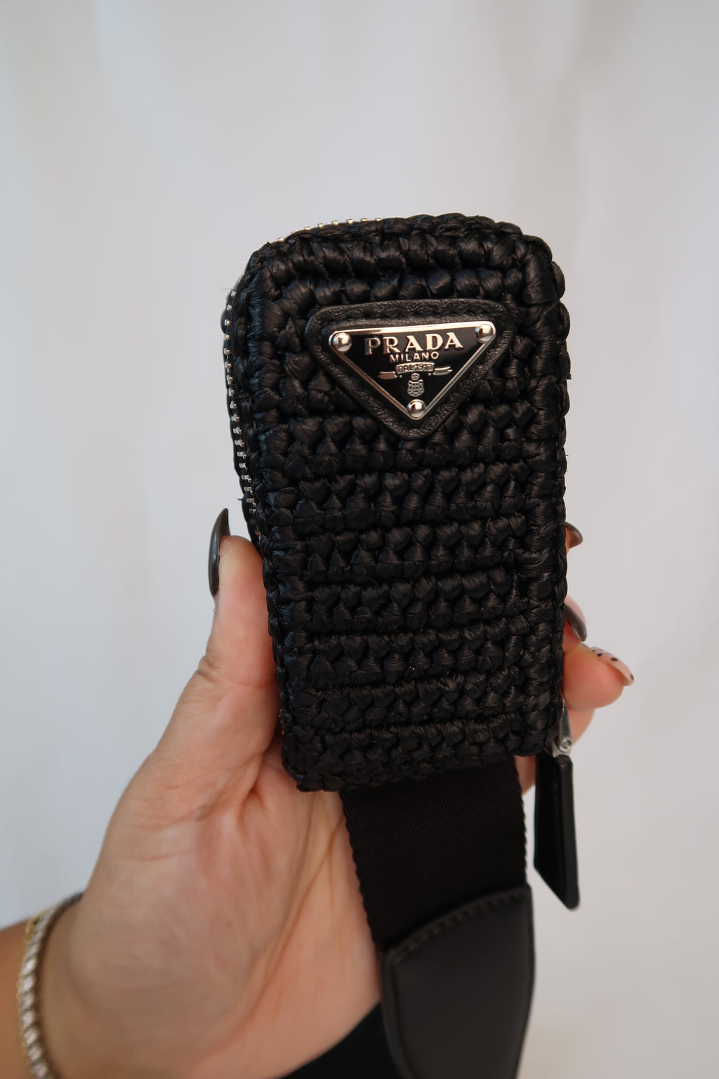Prada Raffia Black Triangle Bag with Coin Pouch