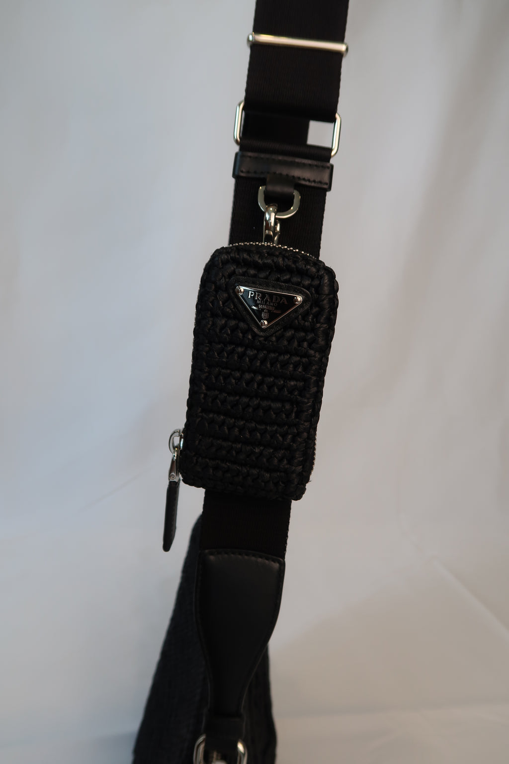 Prada Raffia Black Triangle Bag with Coin Pouch