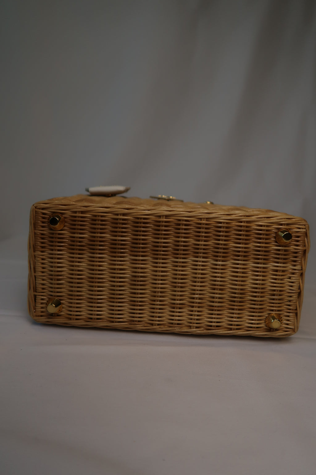 Prada White Wicker and Canvas Tote Medium