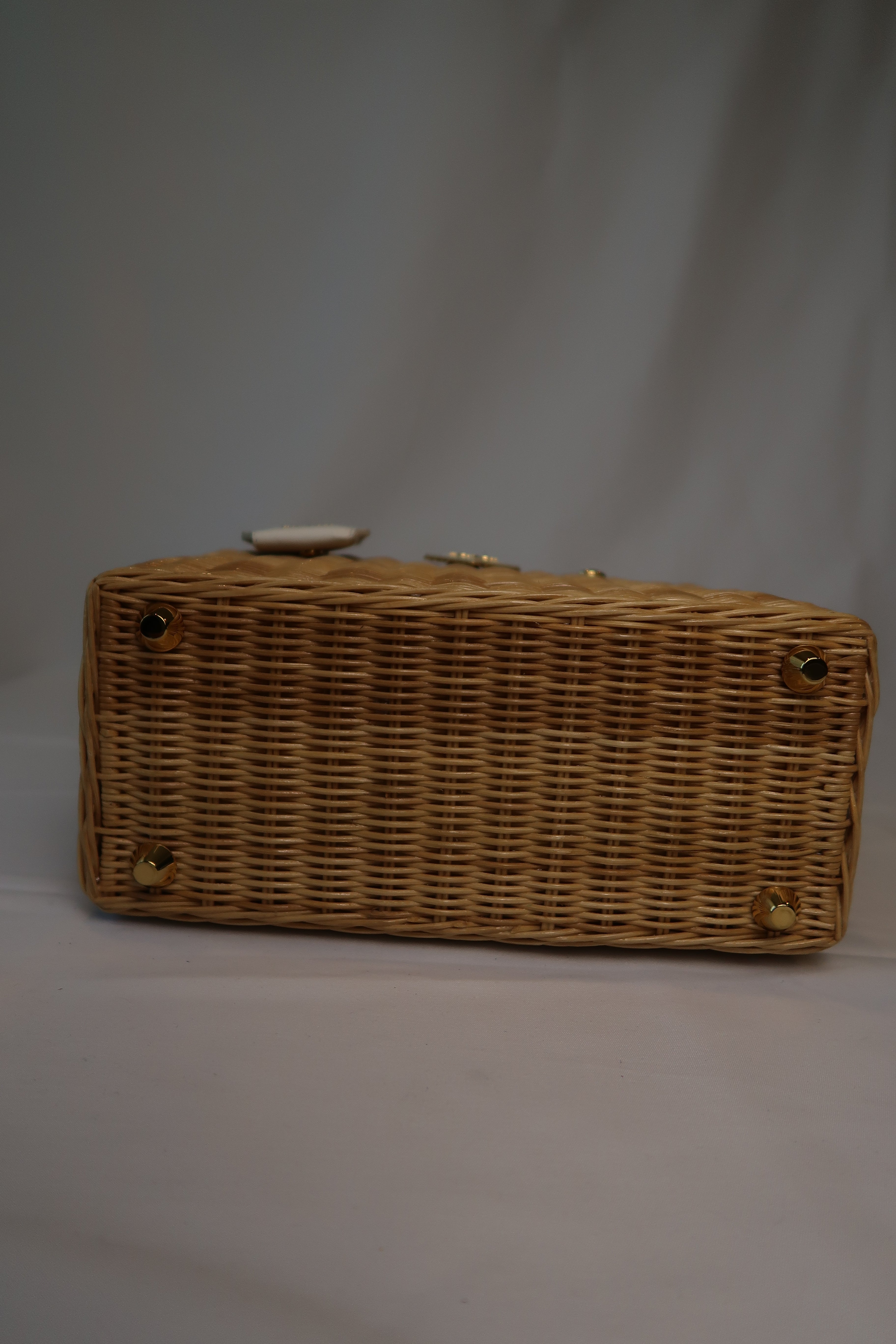 Prada White Wicker and Canvas Tote Medium