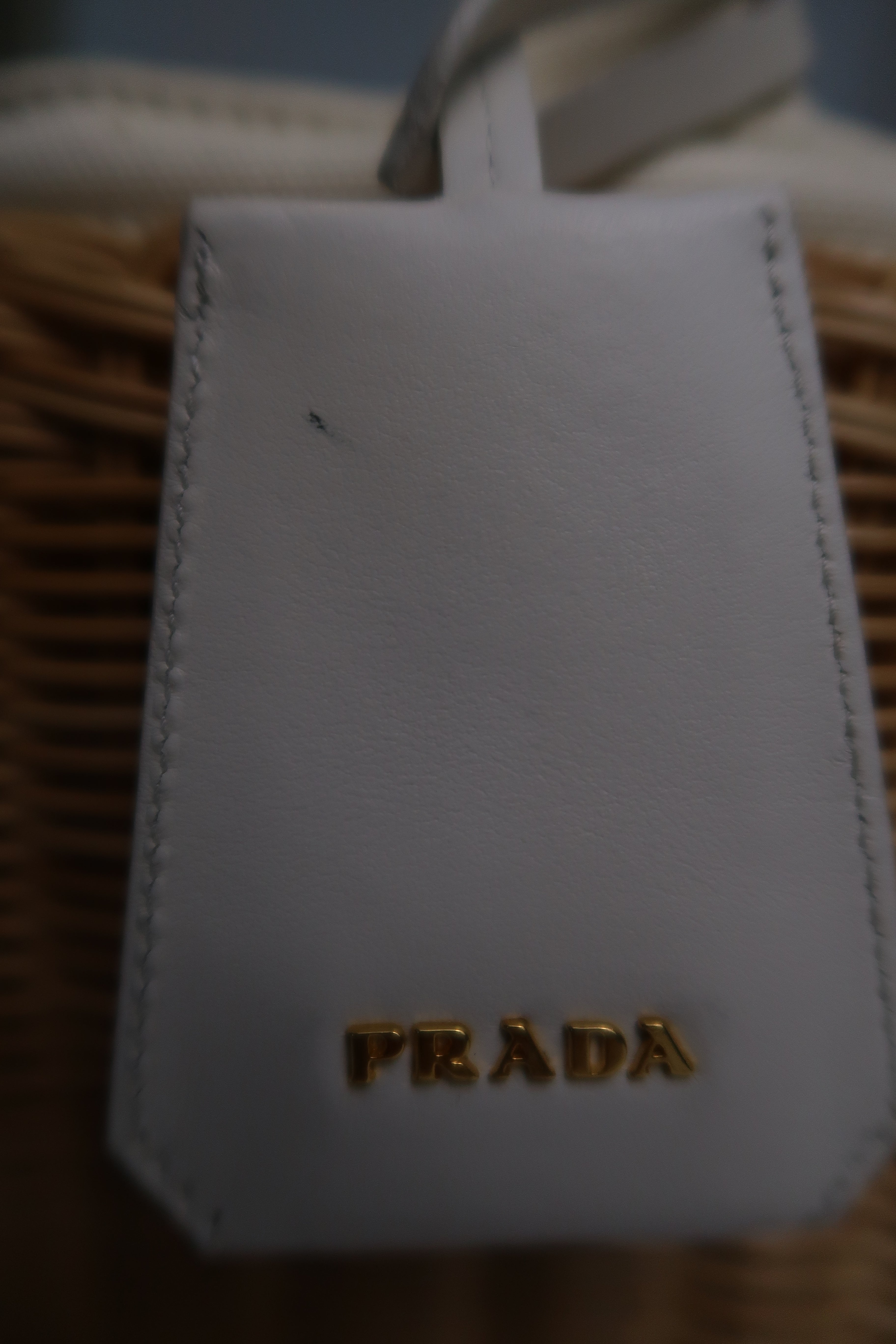 Prada White Wicker and Canvas Tote Medium