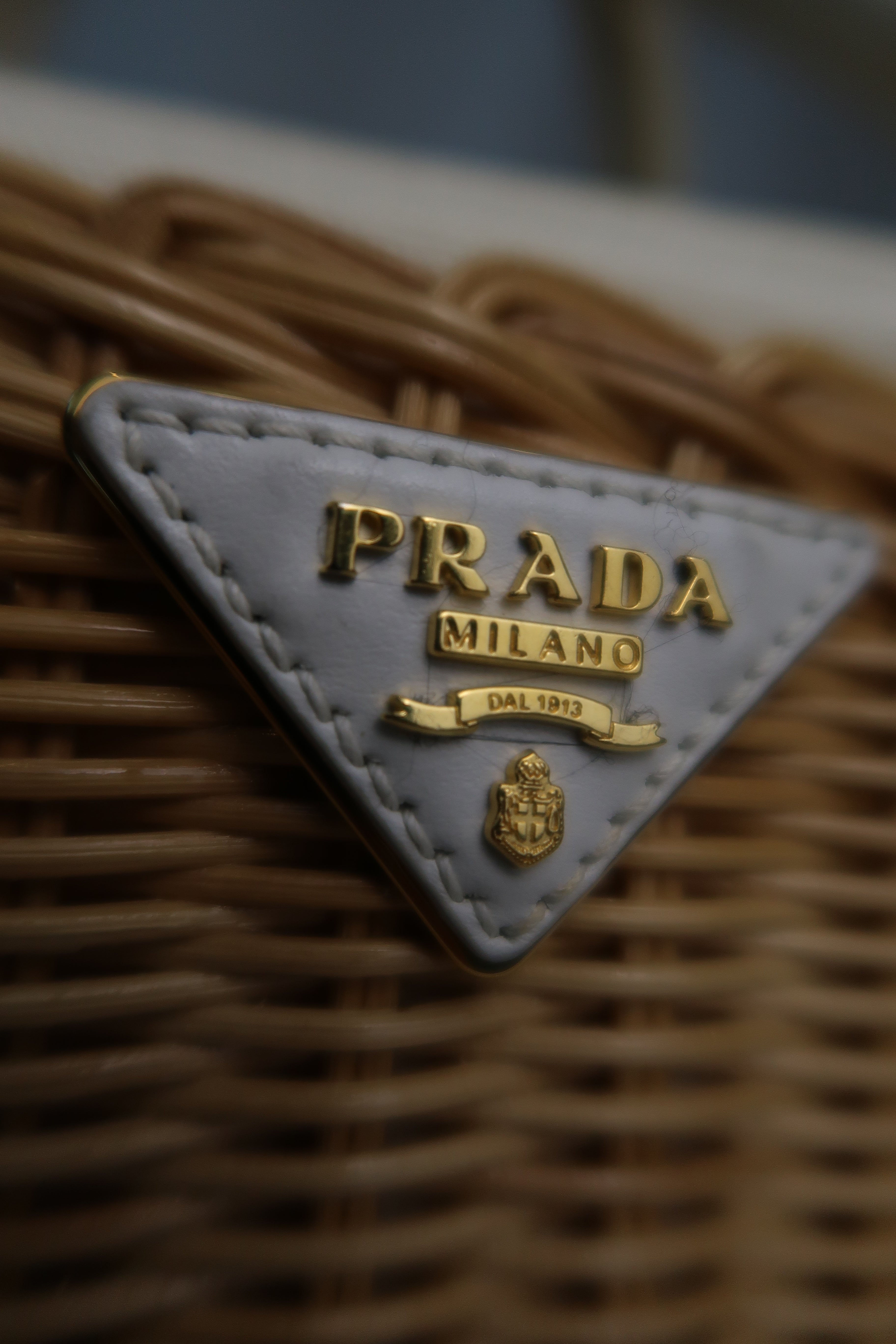 Prada White Wicker and Canvas Tote Medium