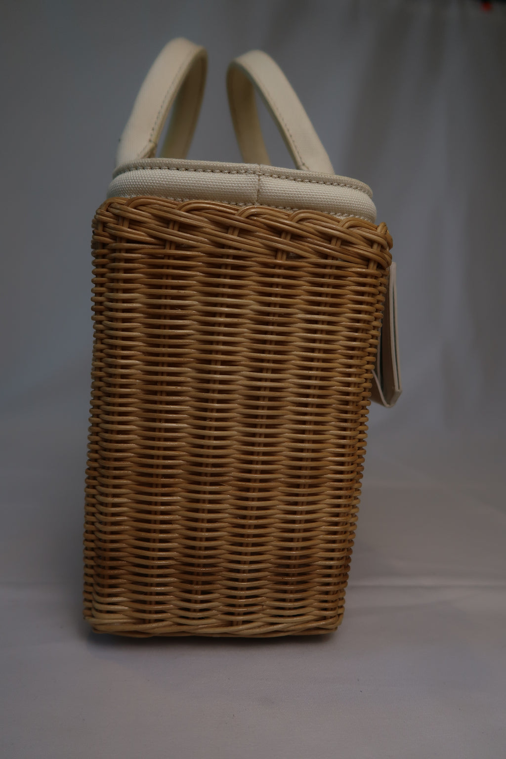 Prada White Wicker and Canvas Tote Medium