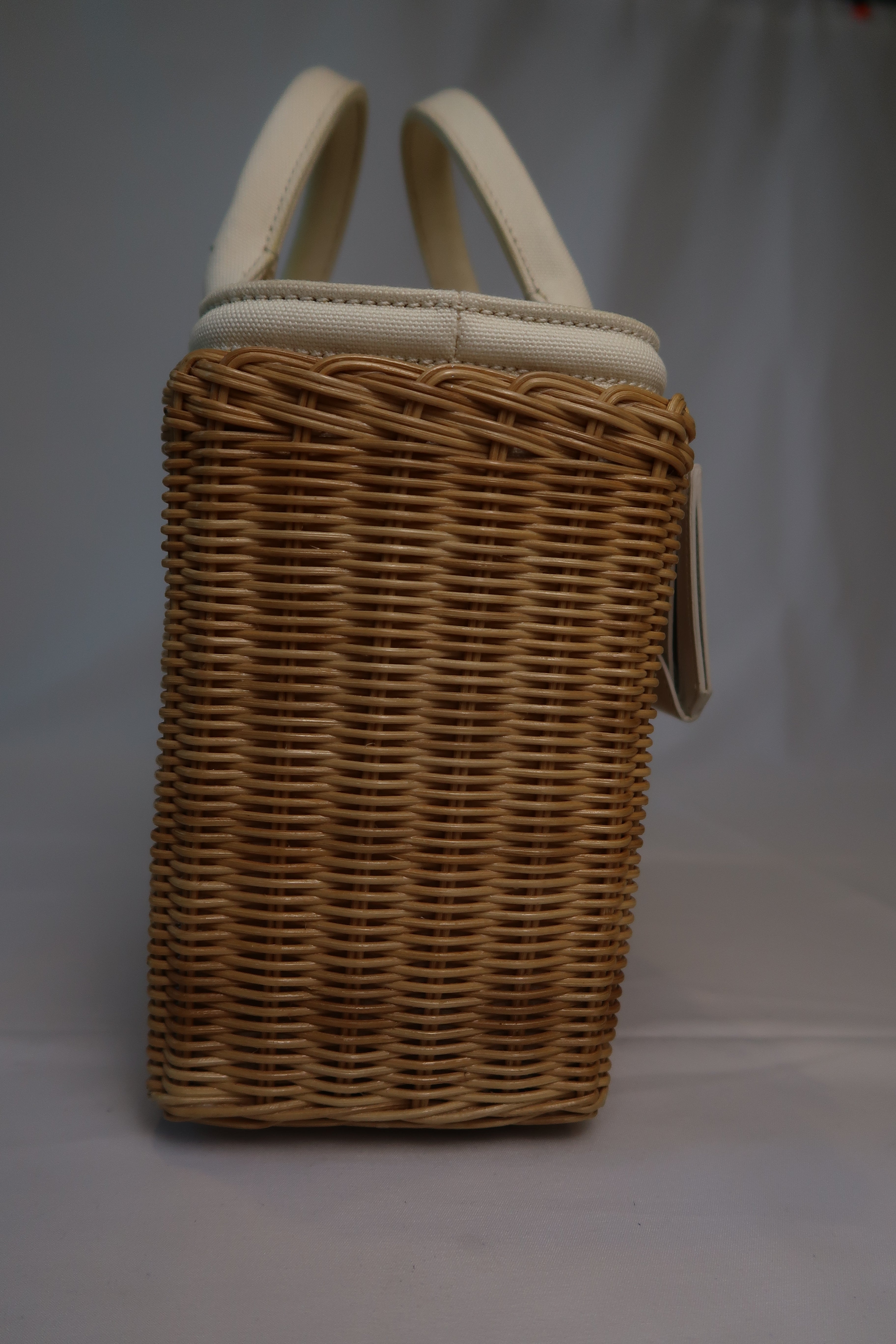 Prada White Wicker and Canvas Tote Medium