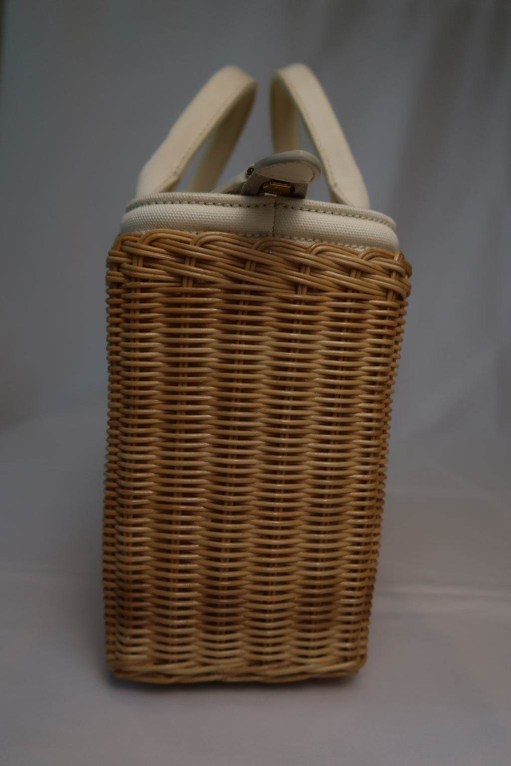 Prada White Wicker and Canvas Tote Medium