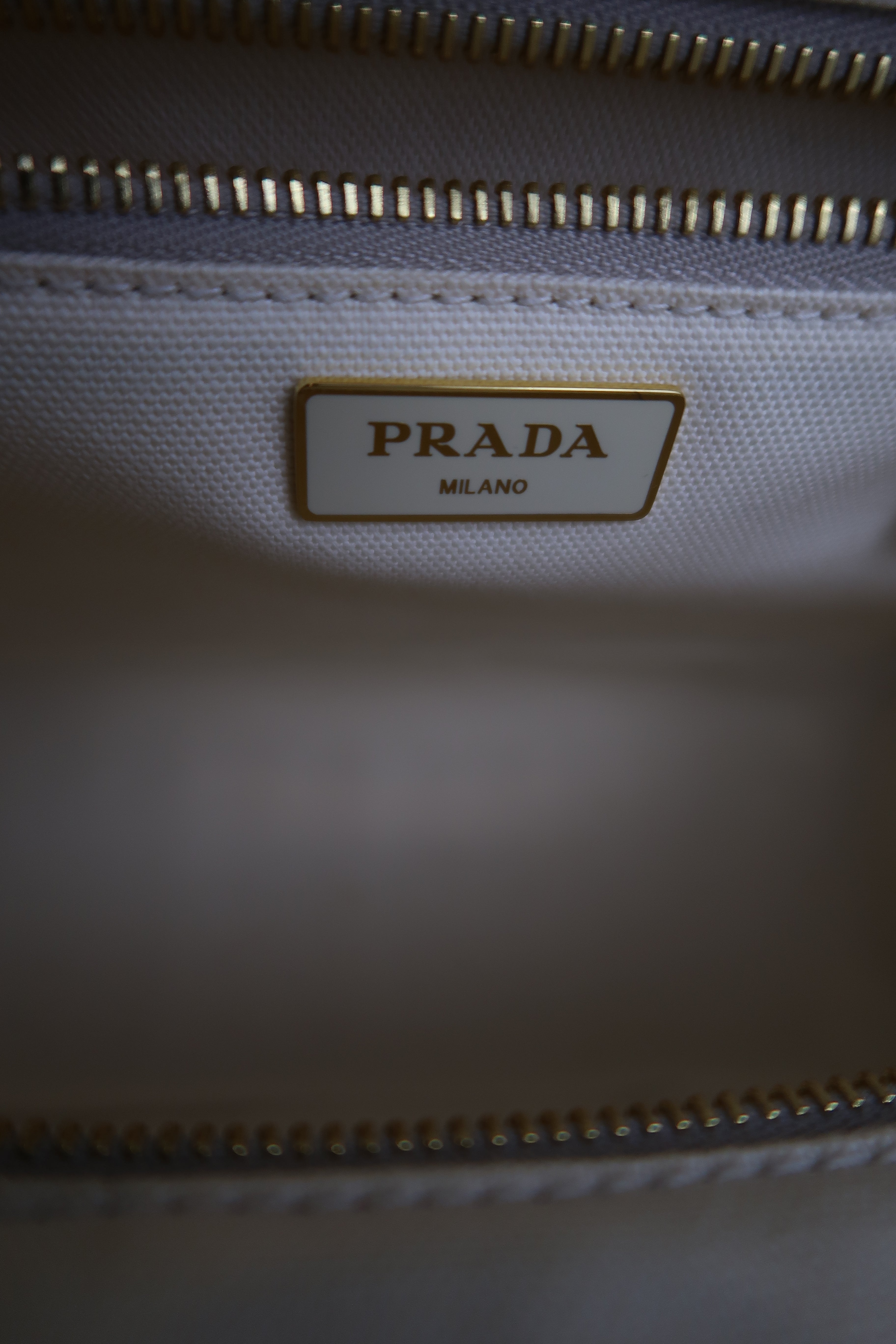 Prada White Wicker and Canvas Tote Medium
