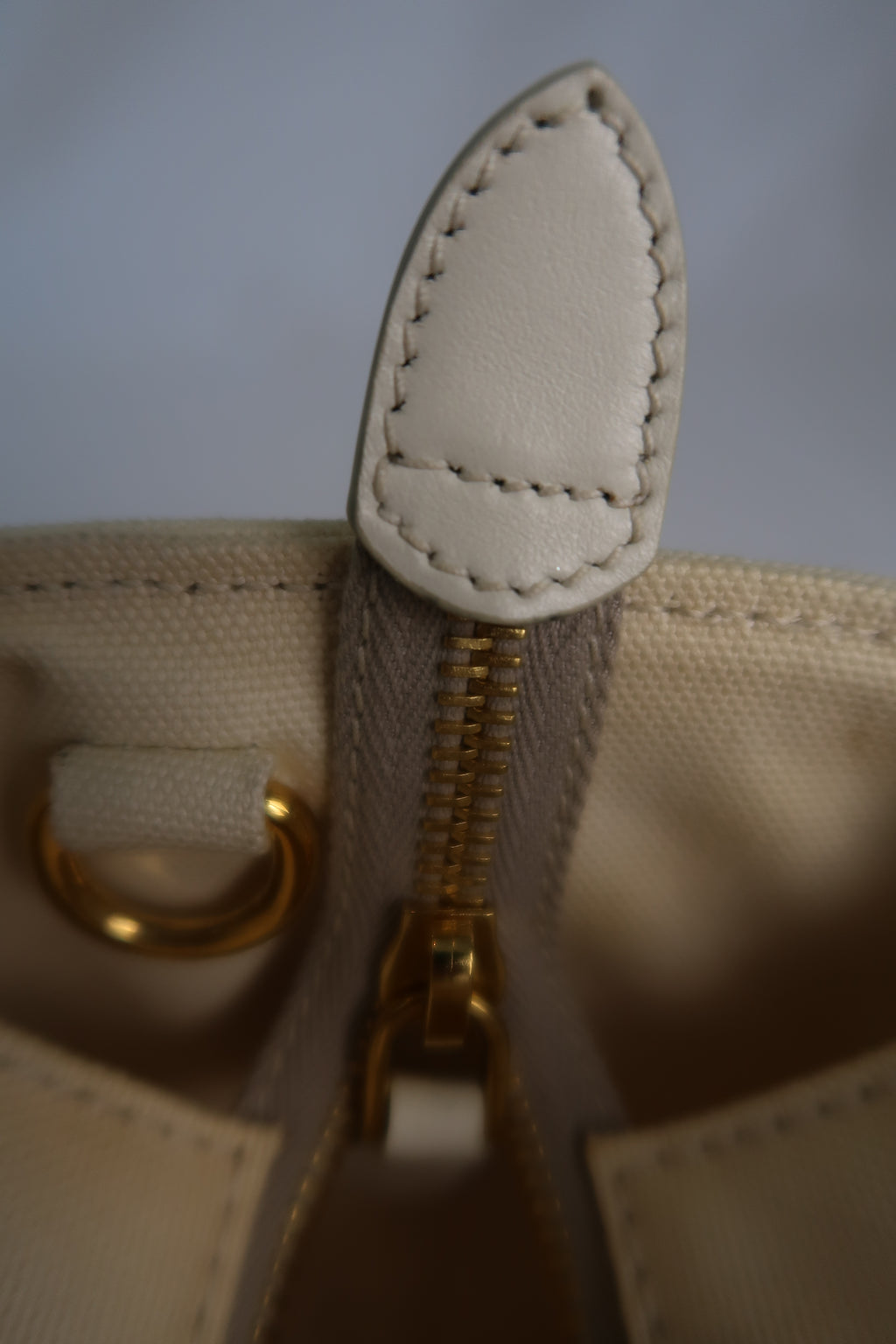 Prada White Wicker and Canvas Tote Medium