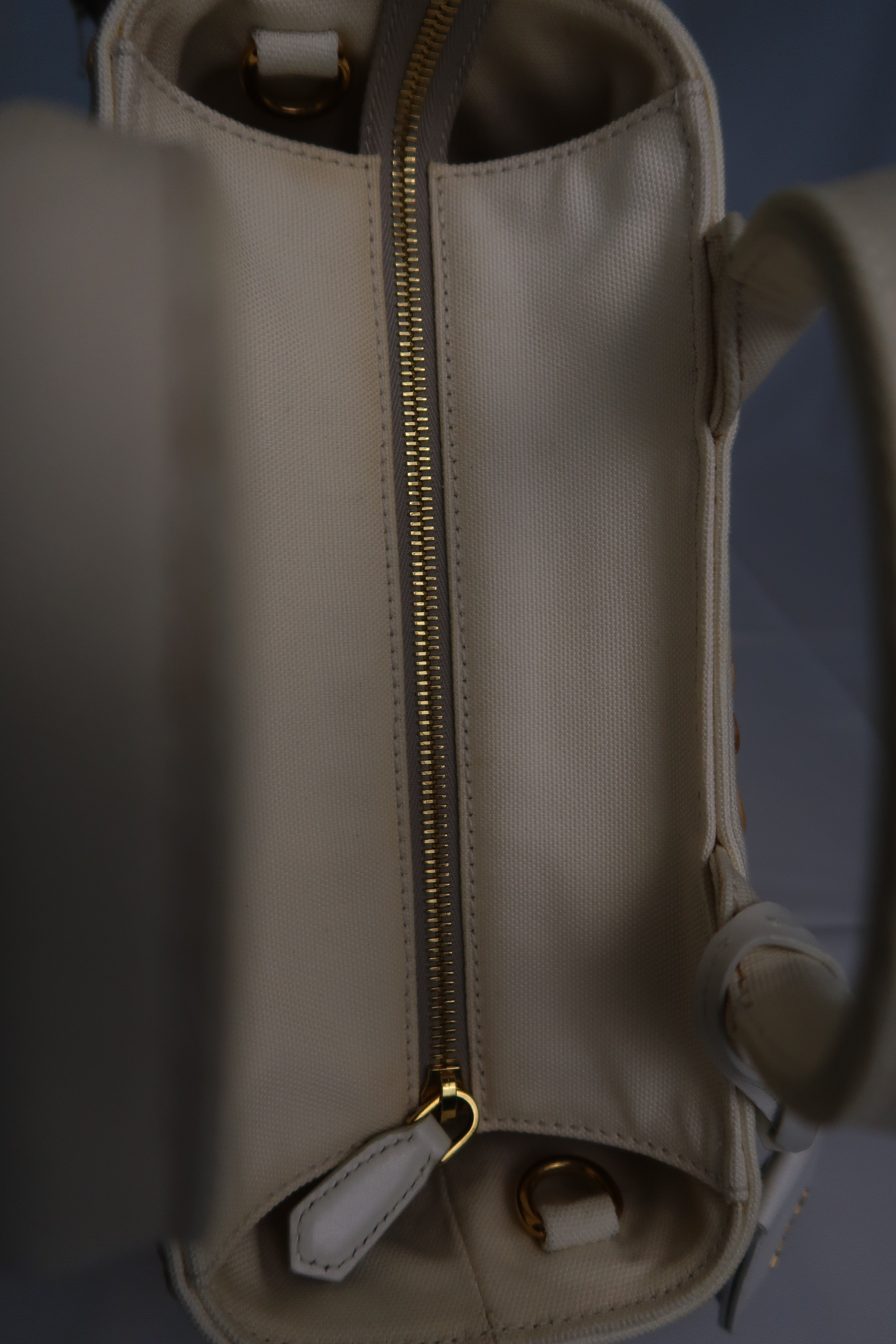 Prada White Wicker and Canvas Tote Medium