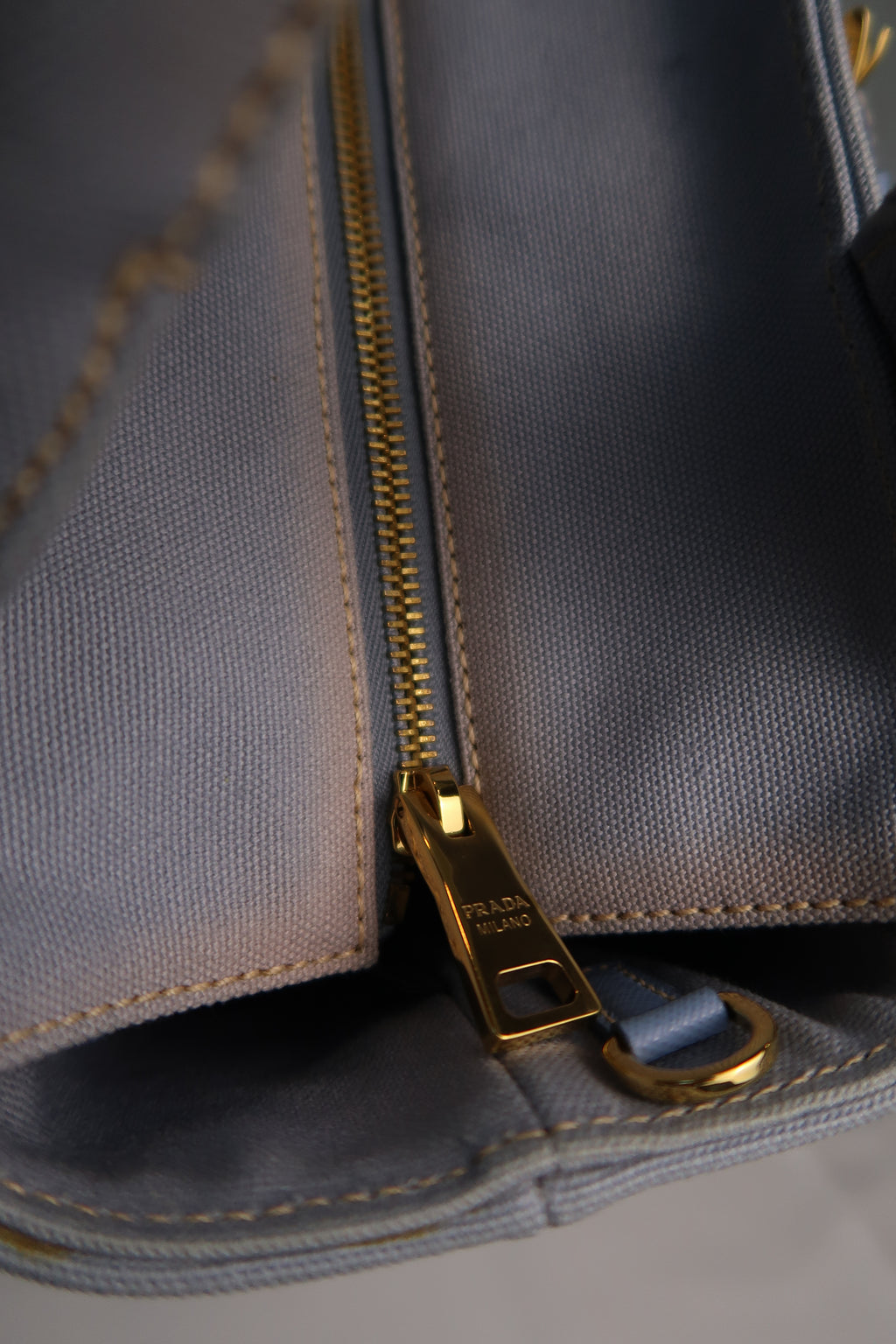 Prada Blue Wicker and Canvas Tote Medium