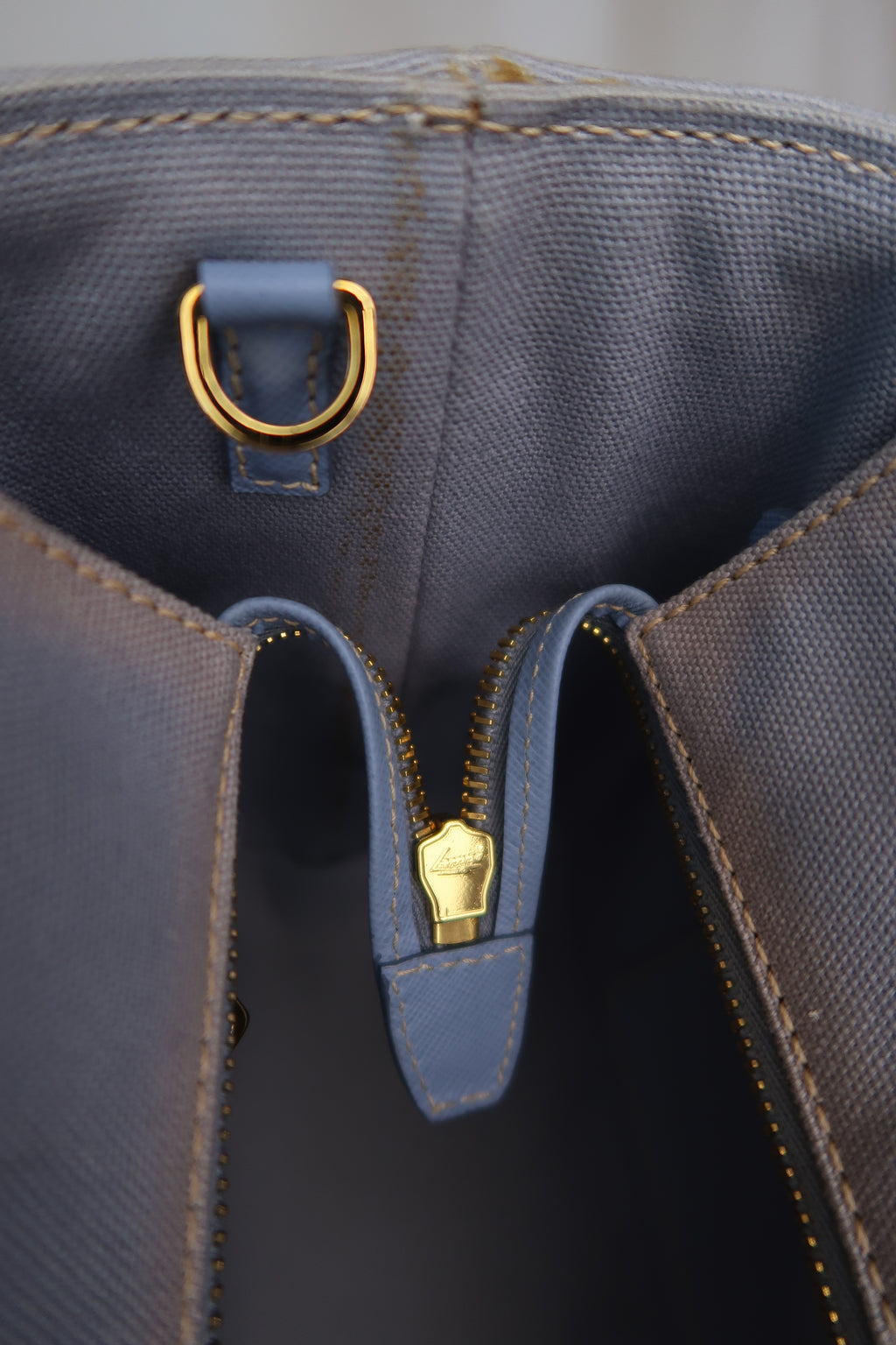 Prada Blue Wicker and Canvas Tote Medium