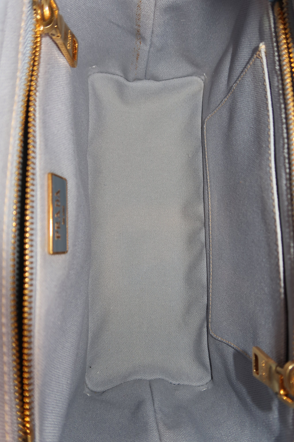 Prada Blue Wicker and Canvas Tote Medium