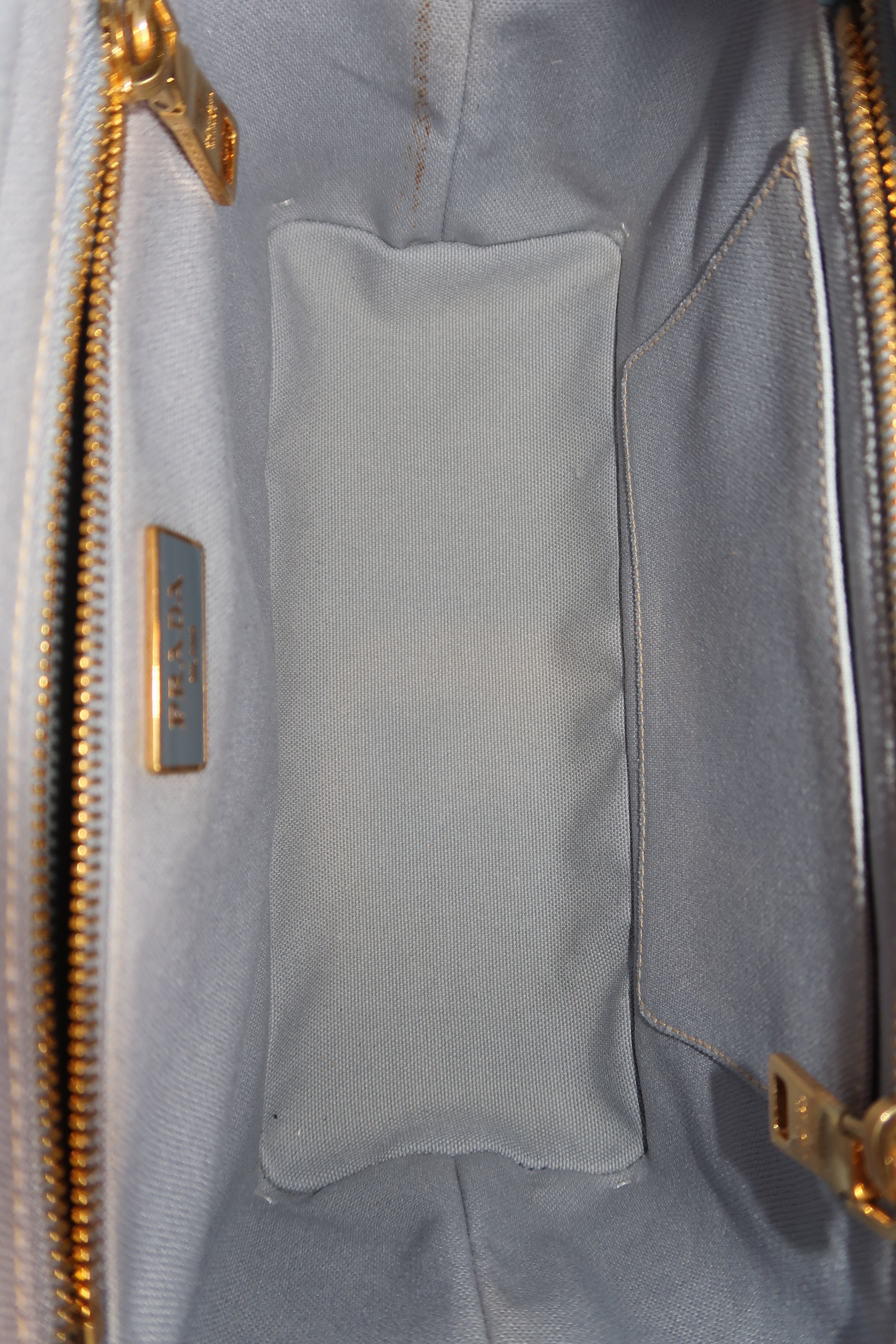 Prada Blue Wicker and Canvas Tote Medium