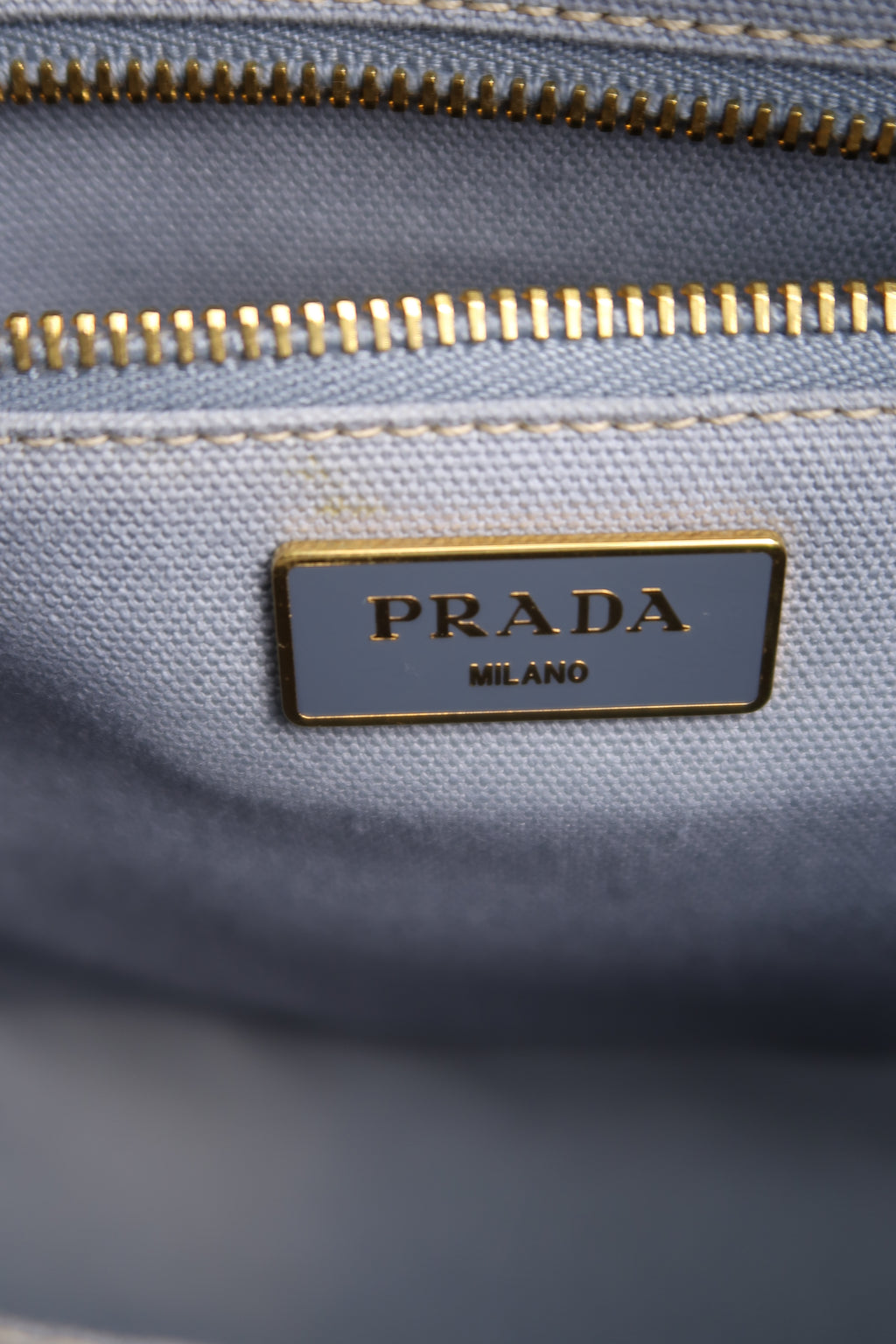 Prada Blue Wicker and Canvas Tote Medium