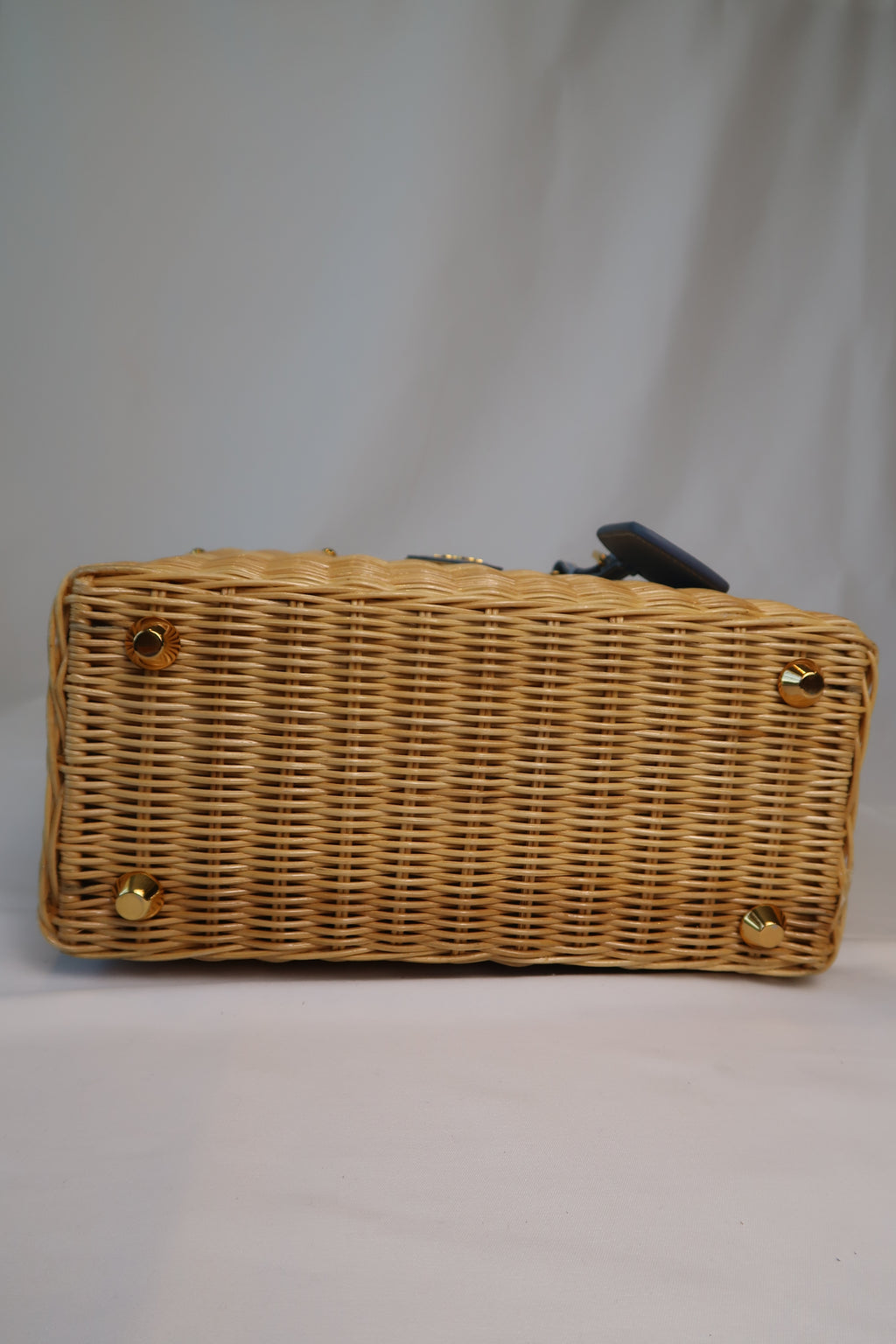 Prada Blue Wicker and Canvas Tote Medium