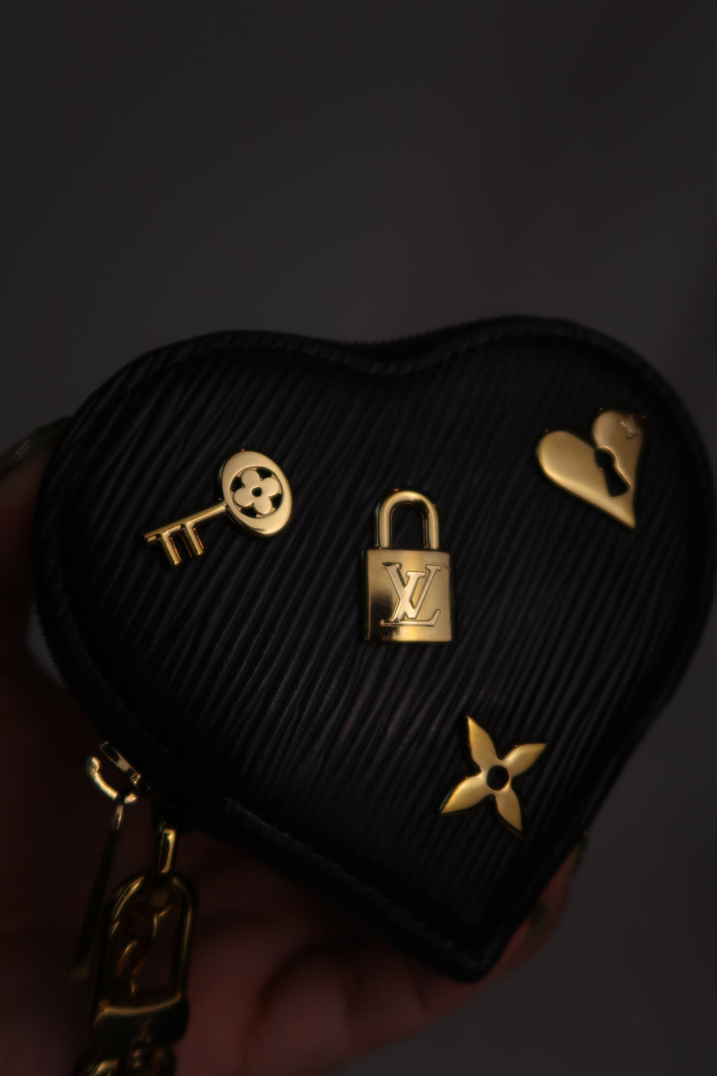 Louis Vuitton "Love Lock" Heart Coin Purse Black Epi