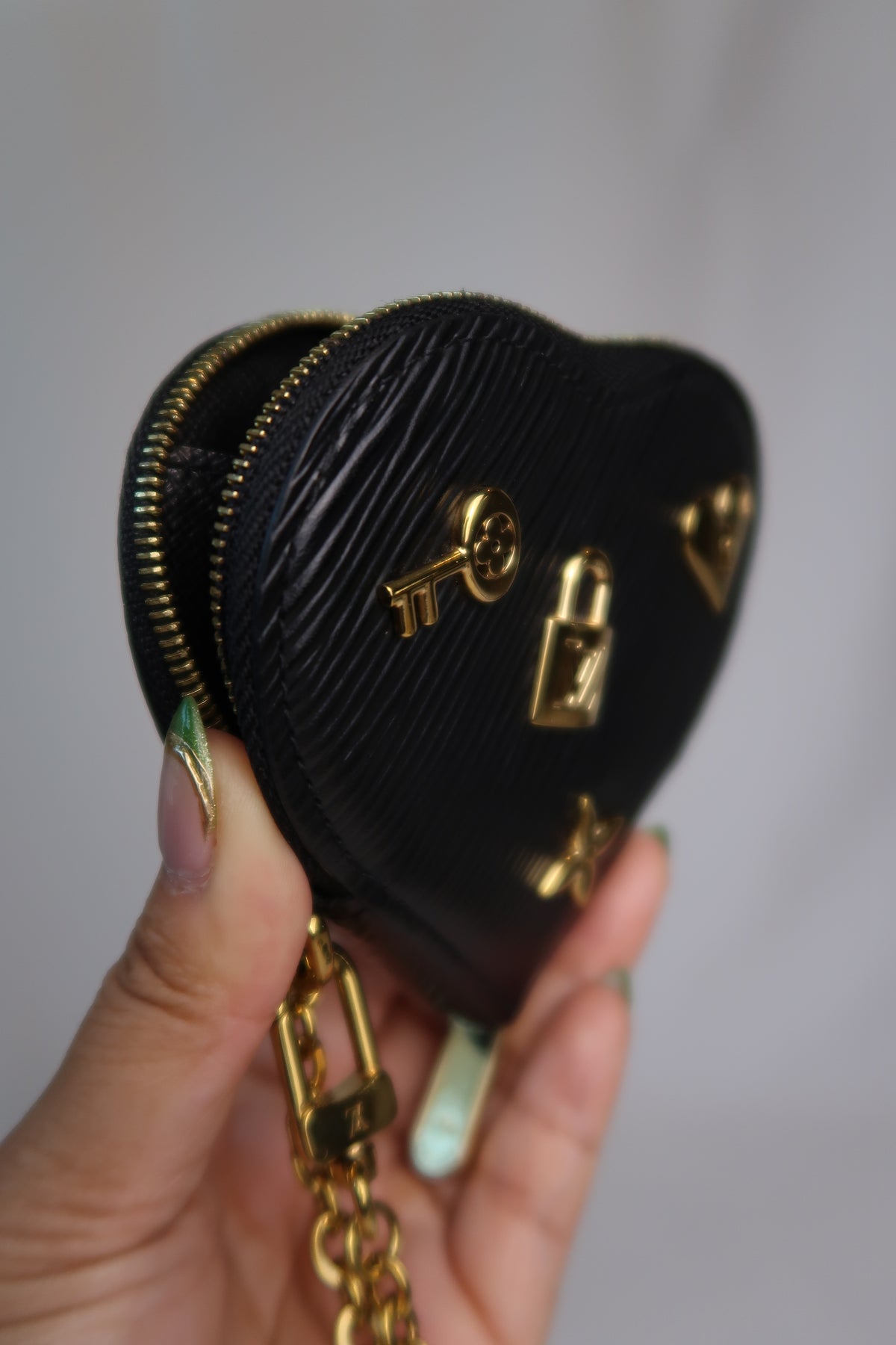 Louis Vuitton "Love Lock" Heart Coin Purse Black Epi