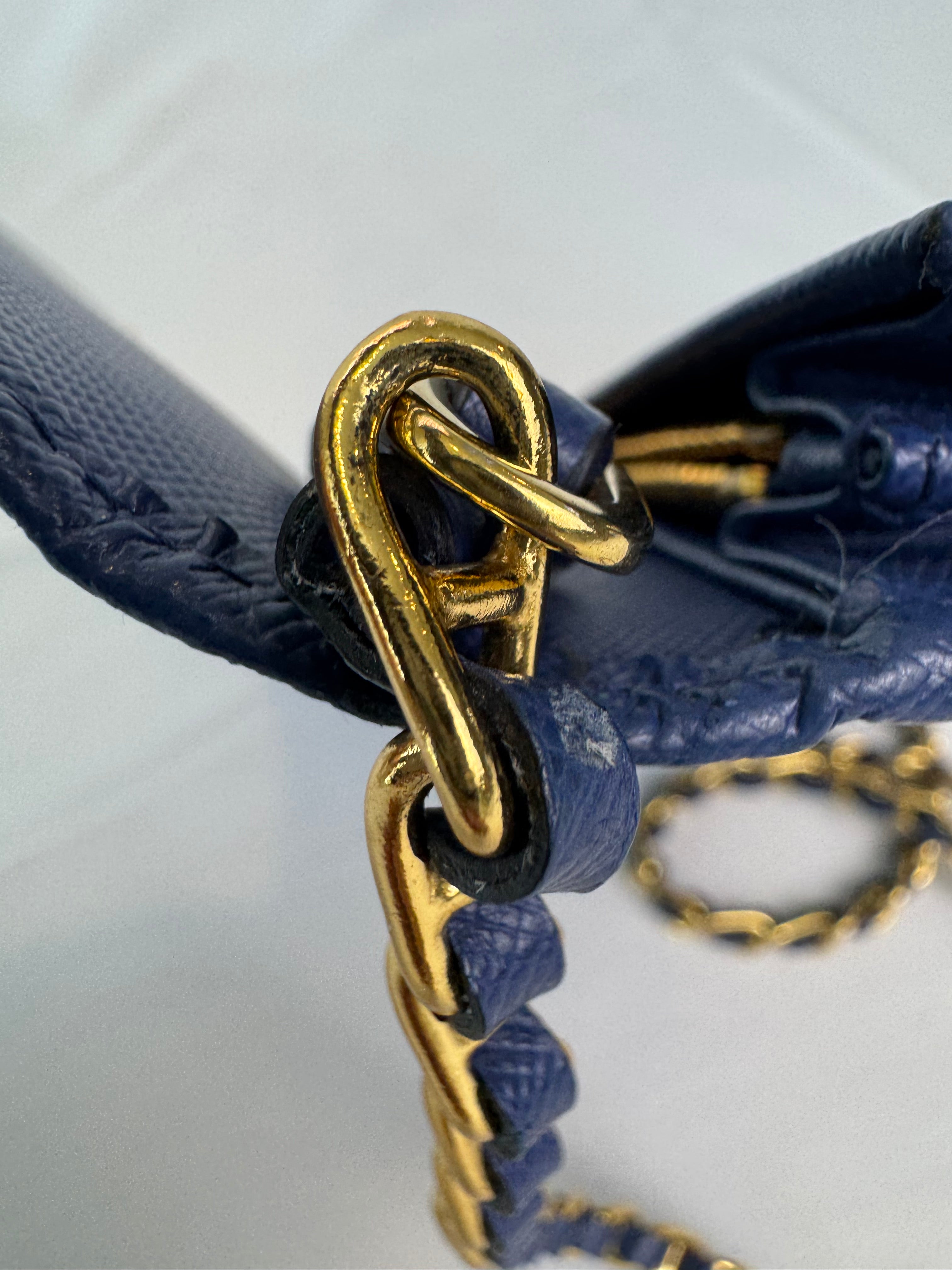 Prada "Fire" Wallet on Chain Blue Saffiano