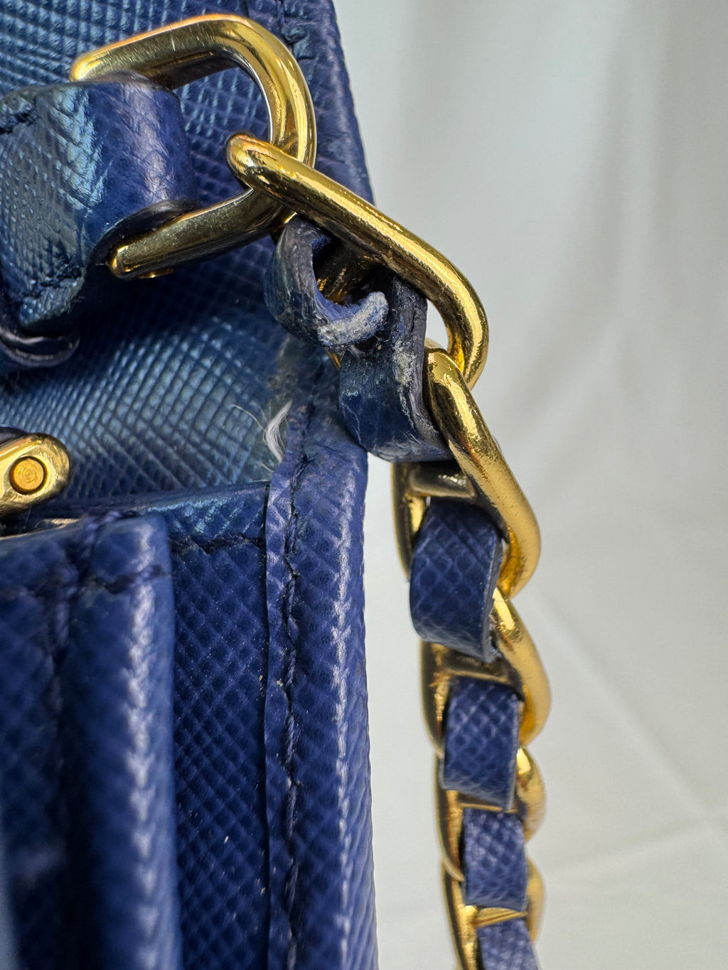 Prada "Fire" Wallet on Chain Blue Saffiano