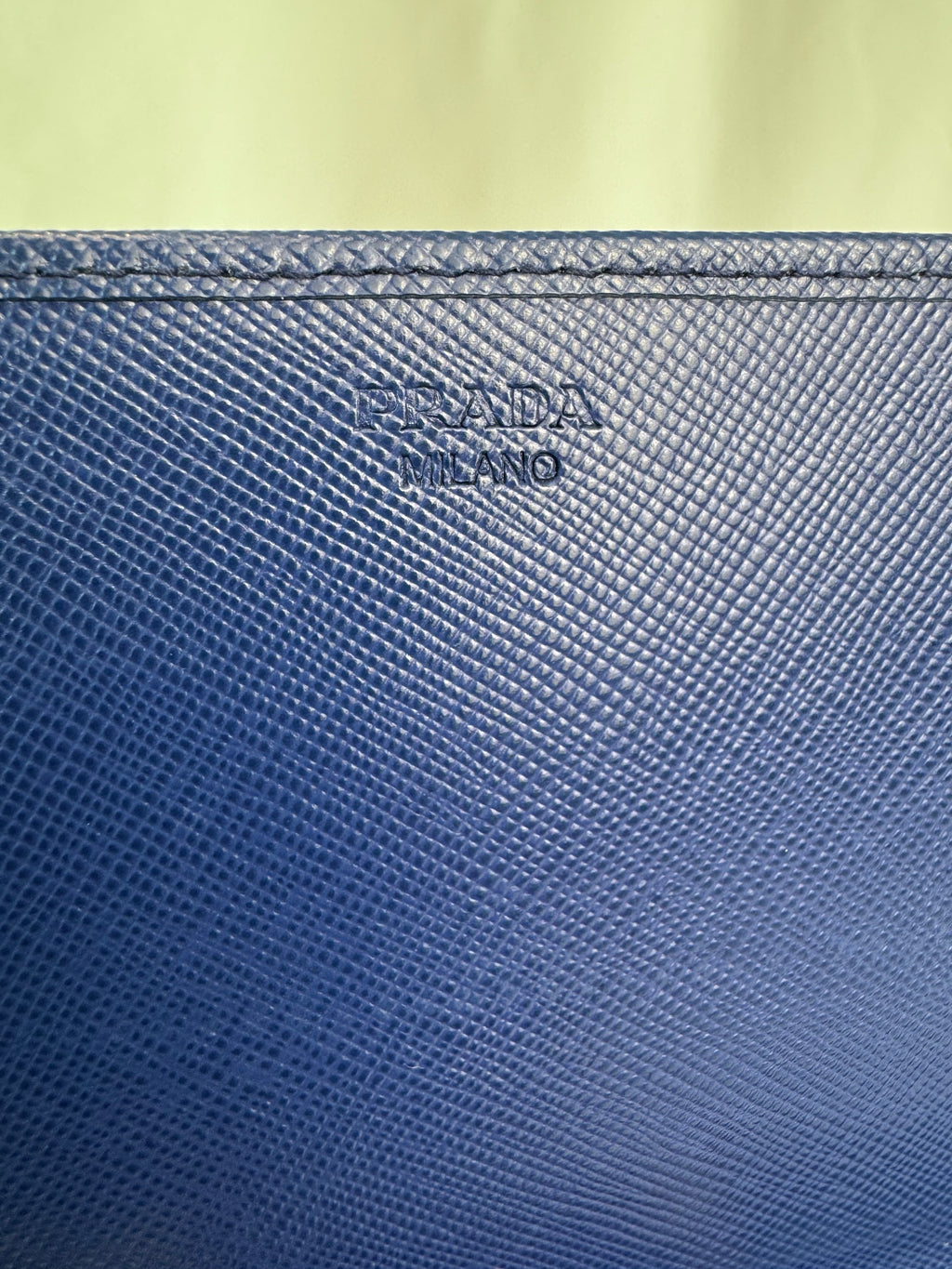 Prada "Fire" Wallet on Chain Blue Saffiano