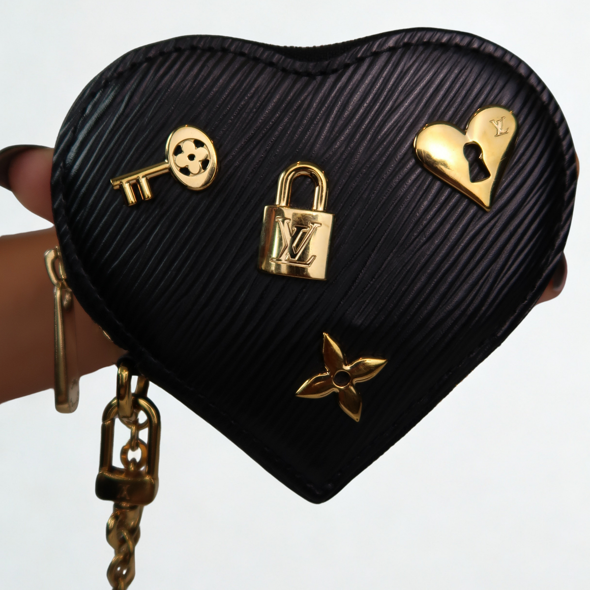 Louis Vuitton "Love Lock" Heart Coin Purse Black Epi