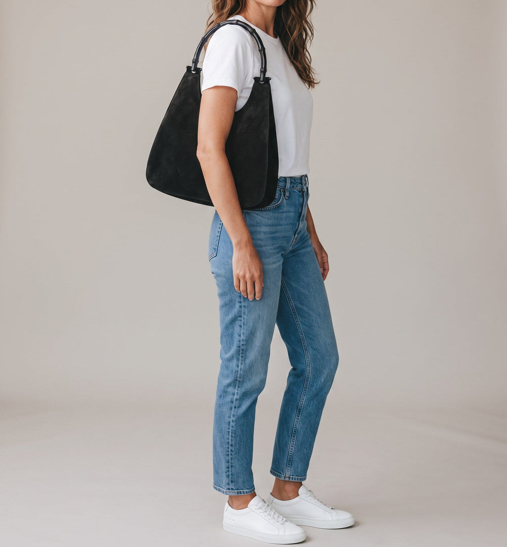 Gucci Bamboo Black Hobo Suede Bag