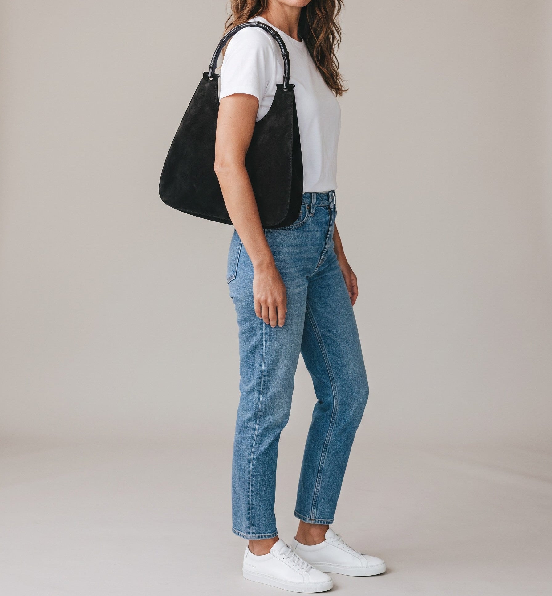 Gucci Bamboo Black Hobo Suede Bag
